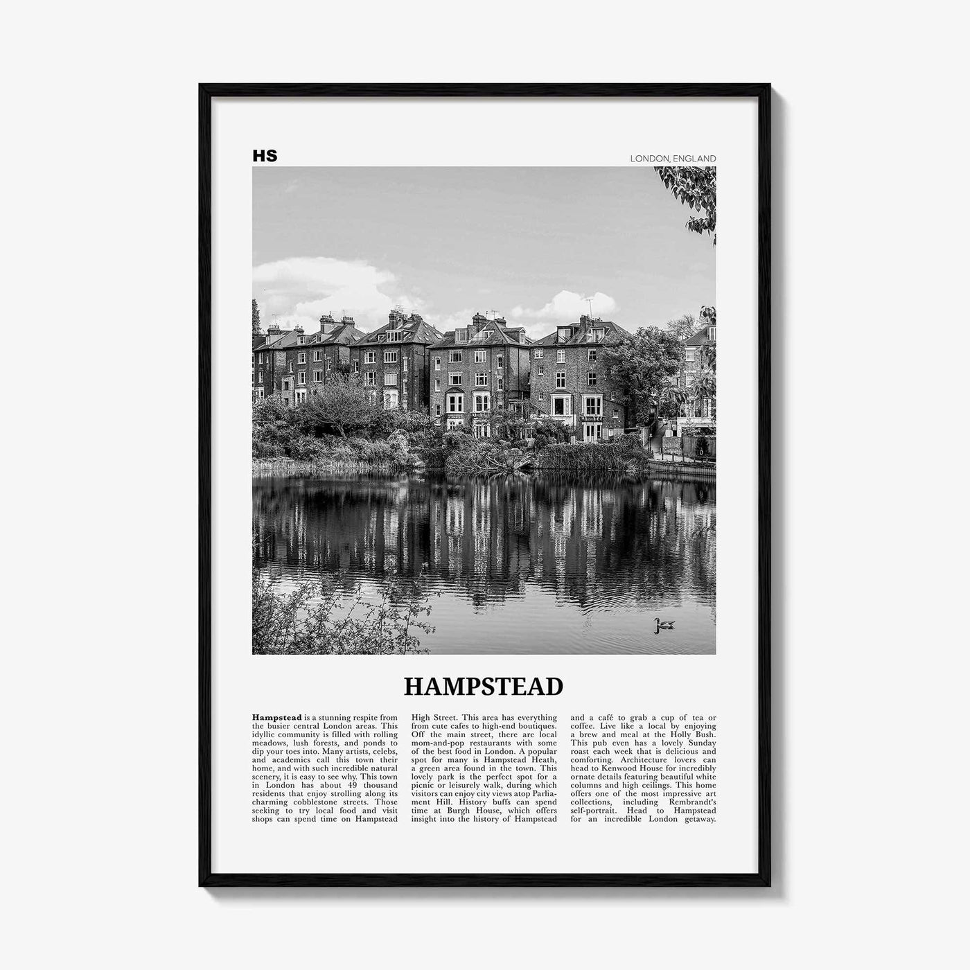 Hampstead Print Black and White, Hampstead Wall Art, Hampstead Poster, Hampstead Photo, Hampstead Wall Décor, Hampstead Map, London, England