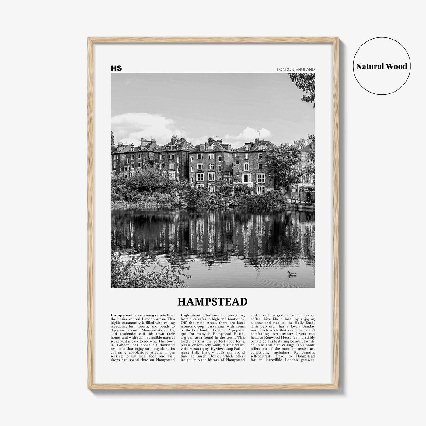 Hampstead Print Black and White, Hampstead Wall Art, Hampstead Poster, Hampstead Photo, Hampstead Wall Décor, Hampstead Map, London, England