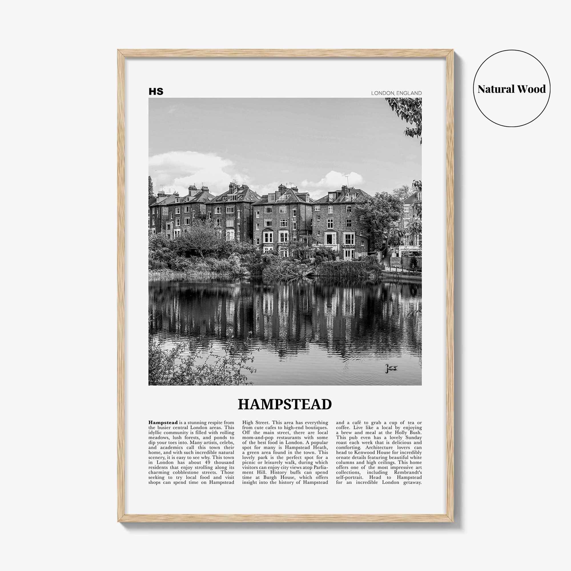 Hampstead Print Black and White, Hampstead Wall Art, Hampstead Poster, Hampstead Photo, Hampstead Wall Décor, Hampstead Map, London, England