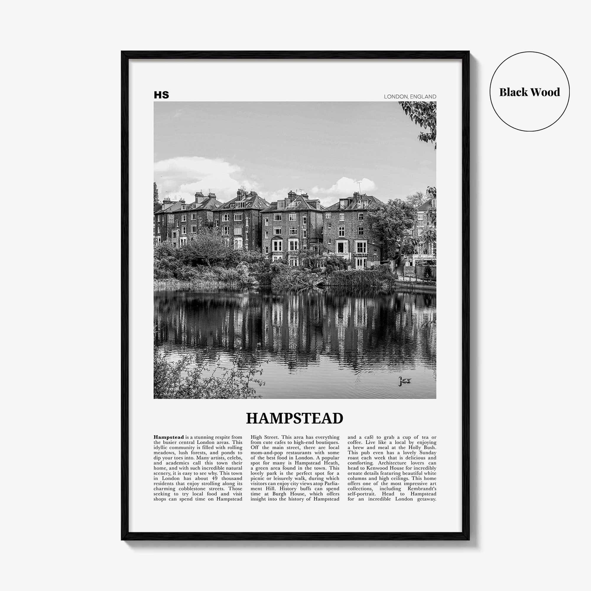 Hampstead Print Black and White, Hampstead Wall Art, Hampstead Poster, Hampstead Photo, Hampstead Wall Décor, Hampstead Map, London, England