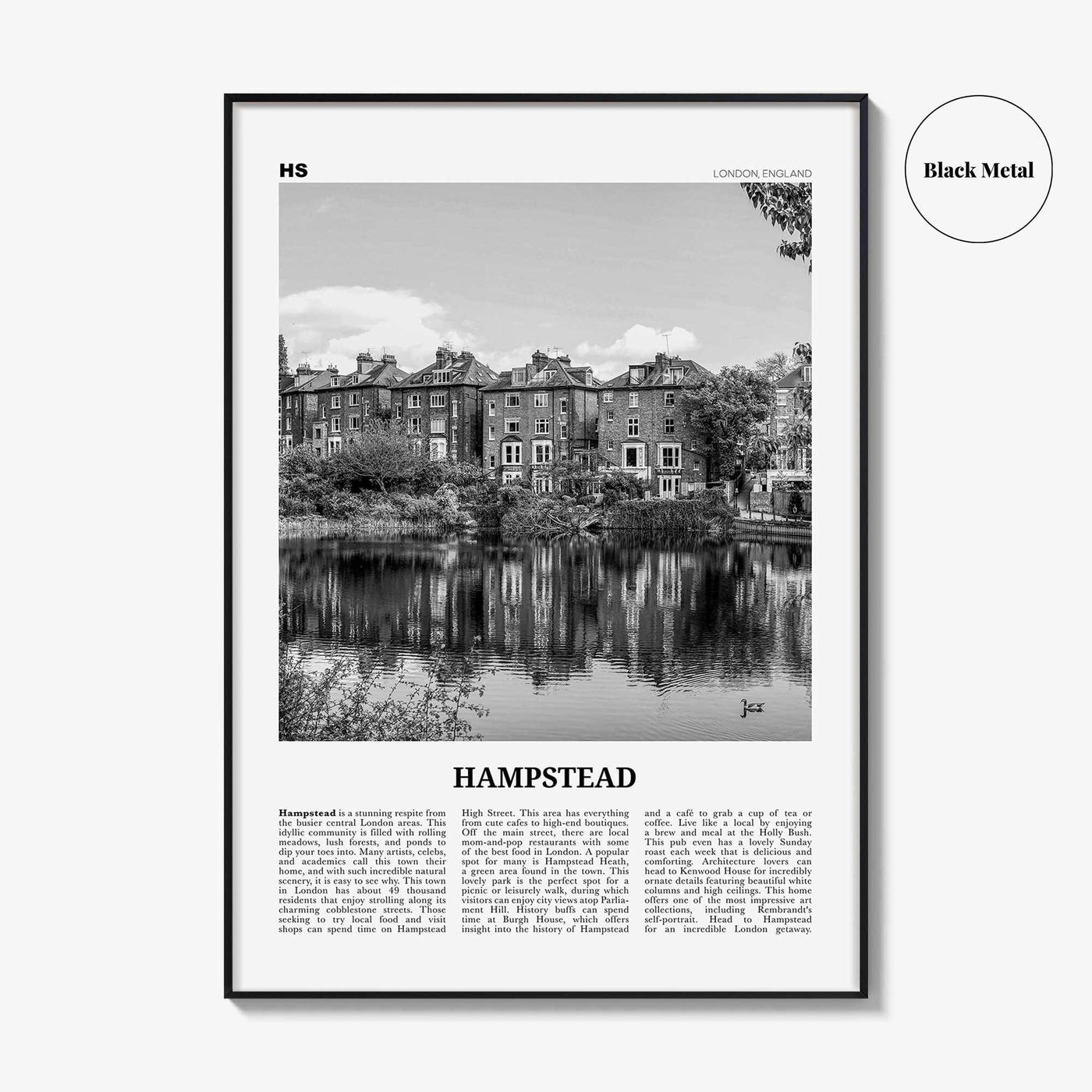 Hampstead Print Black and White, Hampstead Wall Art, Hampstead Poster, Hampstead Photo, Hampstead Wall Décor, Hampstead Map, London, England