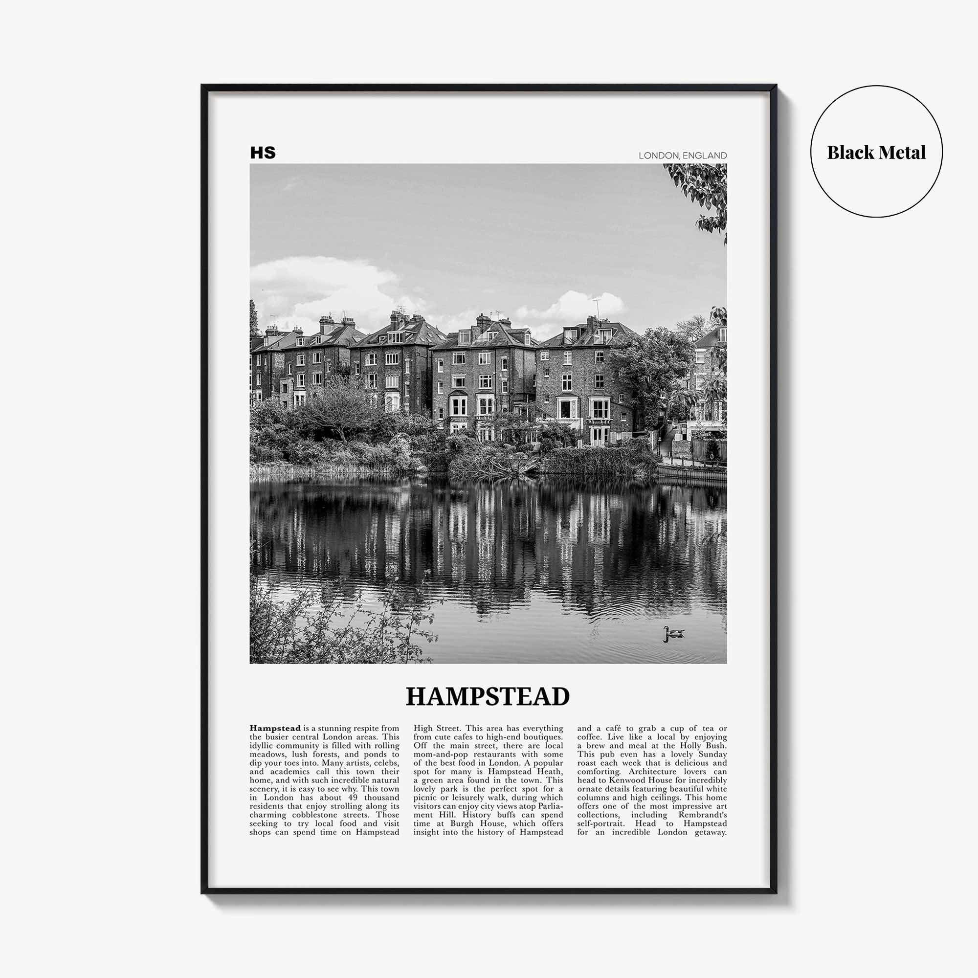 Hampstead Print Black and White, Hampstead Wall Art, Hampstead Poster, Hampstead Photo, Hampstead Wall Décor, Hampstead Map, London, England
