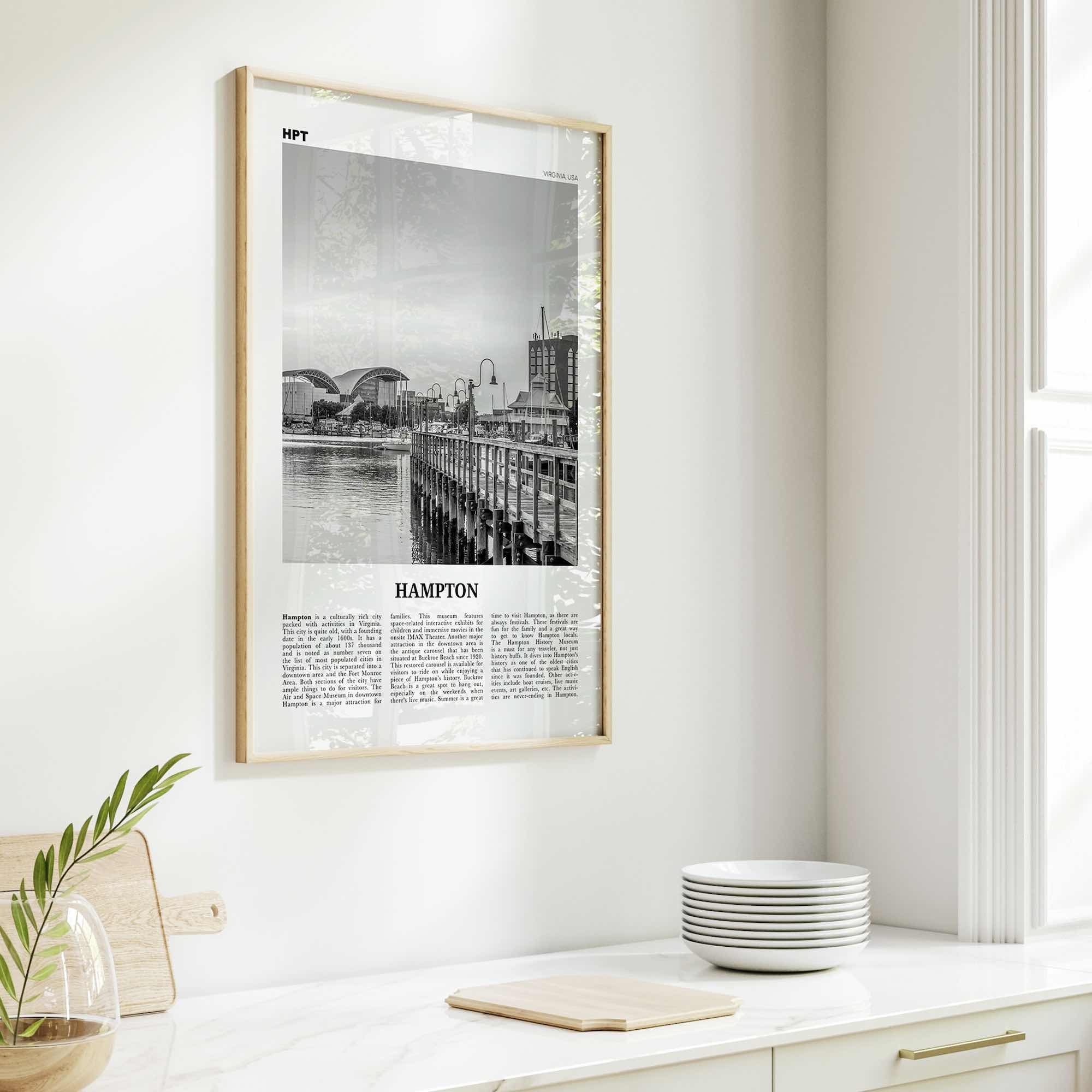 Hampton Print Black and White, Hampton Wall Art, Hampton Poster, Hampton Photo, Hampton Wall Décor, Hampton Map, Virginia, USA