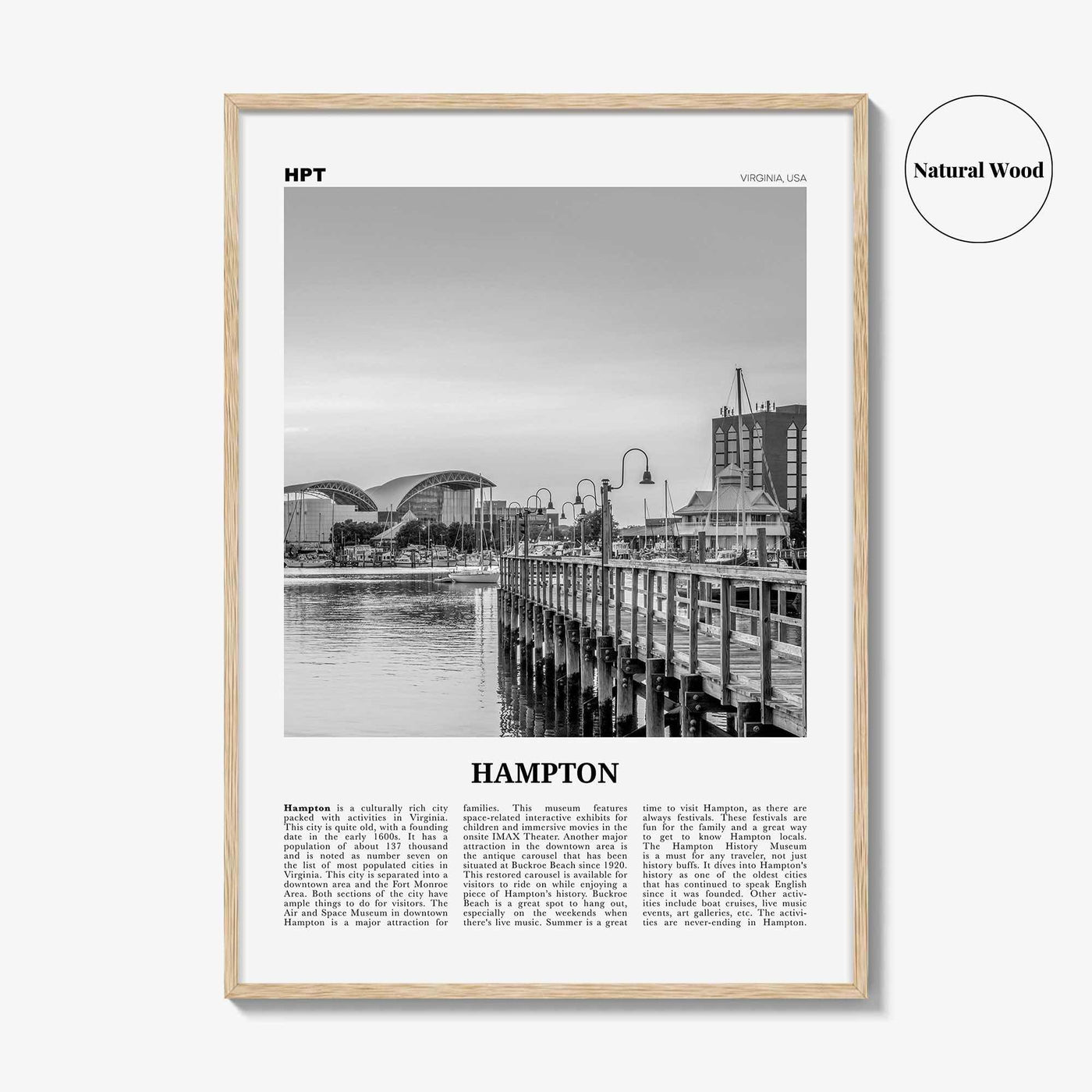 Hampton Print Black and White, Hampton Wall Art, Hampton Poster, Hampton Photo, Hampton Wall Décor, Hampton Map, Virginia, USA