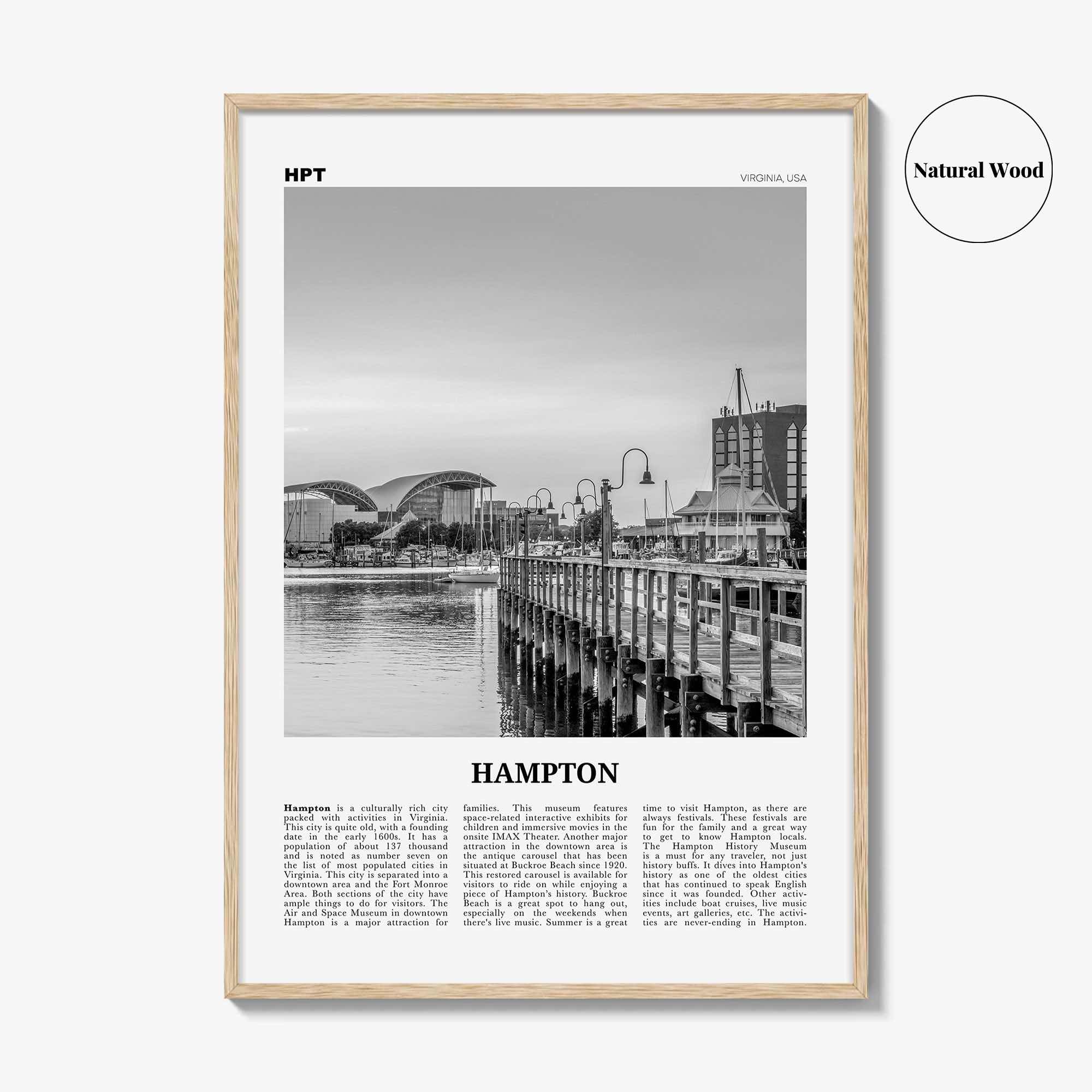 Hampton Print Black and White, Hampton Wall Art, Hampton Poster, Hampton Photo, Hampton Wall Décor, Hampton Map, Virginia, USA