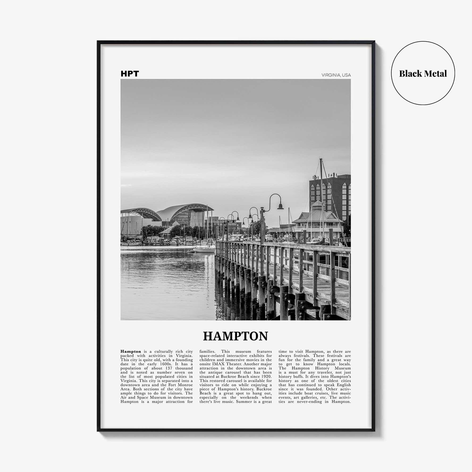 Hampton Print Black and White, Hampton Wall Art, Hampton Poster, Hampton Photo, Hampton Wall Décor, Hampton Map, Virginia, USA