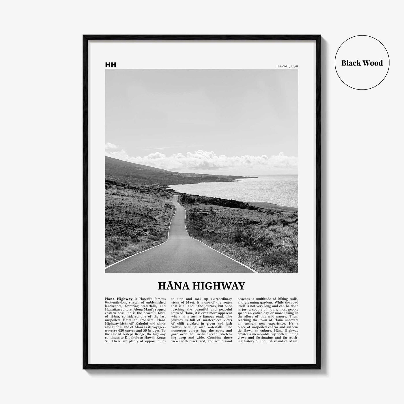 Hana Highway Print Black and White, Hana Highway Art, Hana Highway Poster, Hana Highway Photo, Hana Highway Wall Décor, Hana Highway Map
