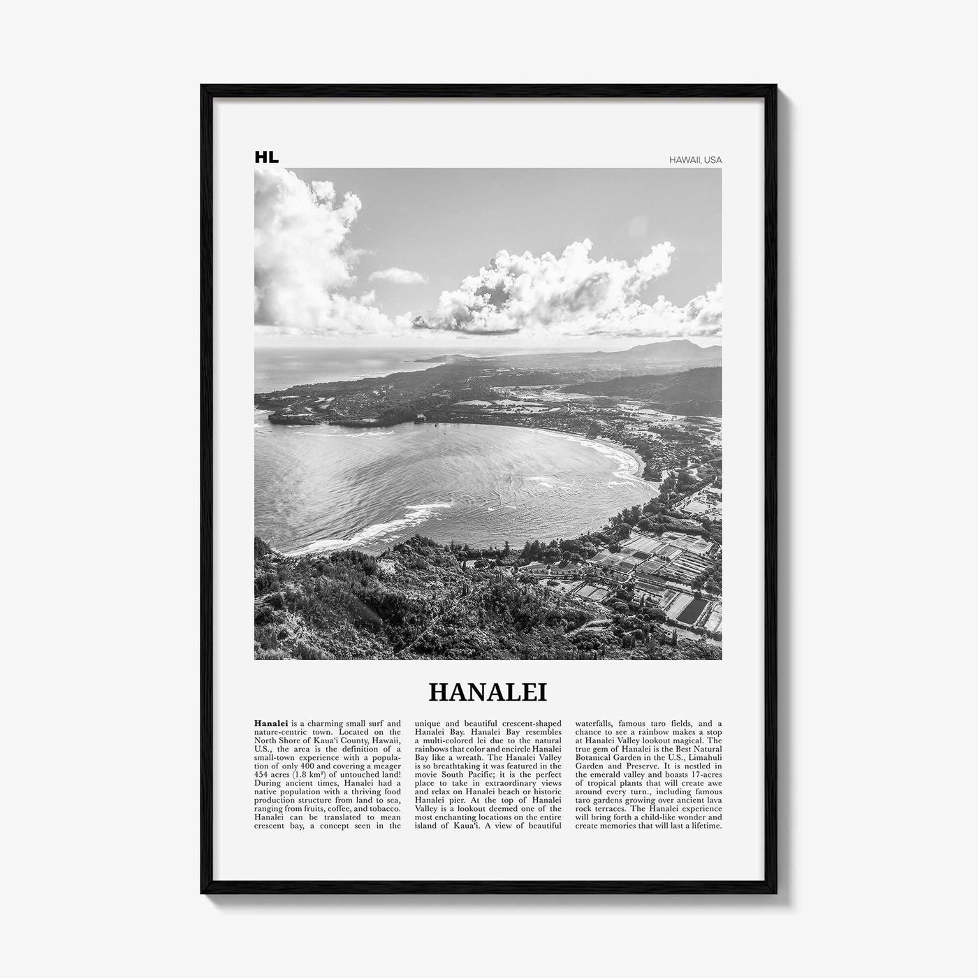 Hanalei Print Black and White, Hanalei Wall Art, Hanalei Poster, Hanalei Photo, Hanalei Wall Décor, Hawaii, USA, United States North America