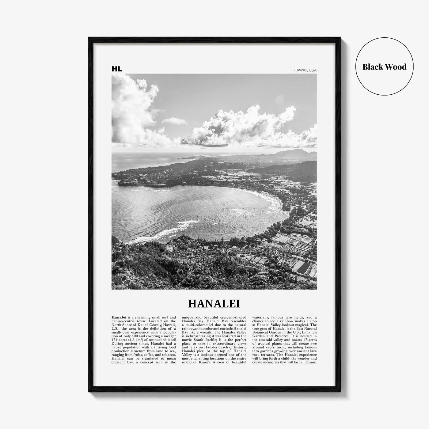 Hanalei Print Black and White, Hanalei Wall Art, Hanalei Poster, Hanalei Photo, Hanalei Wall Décor, Hawaii, USA, United States North America