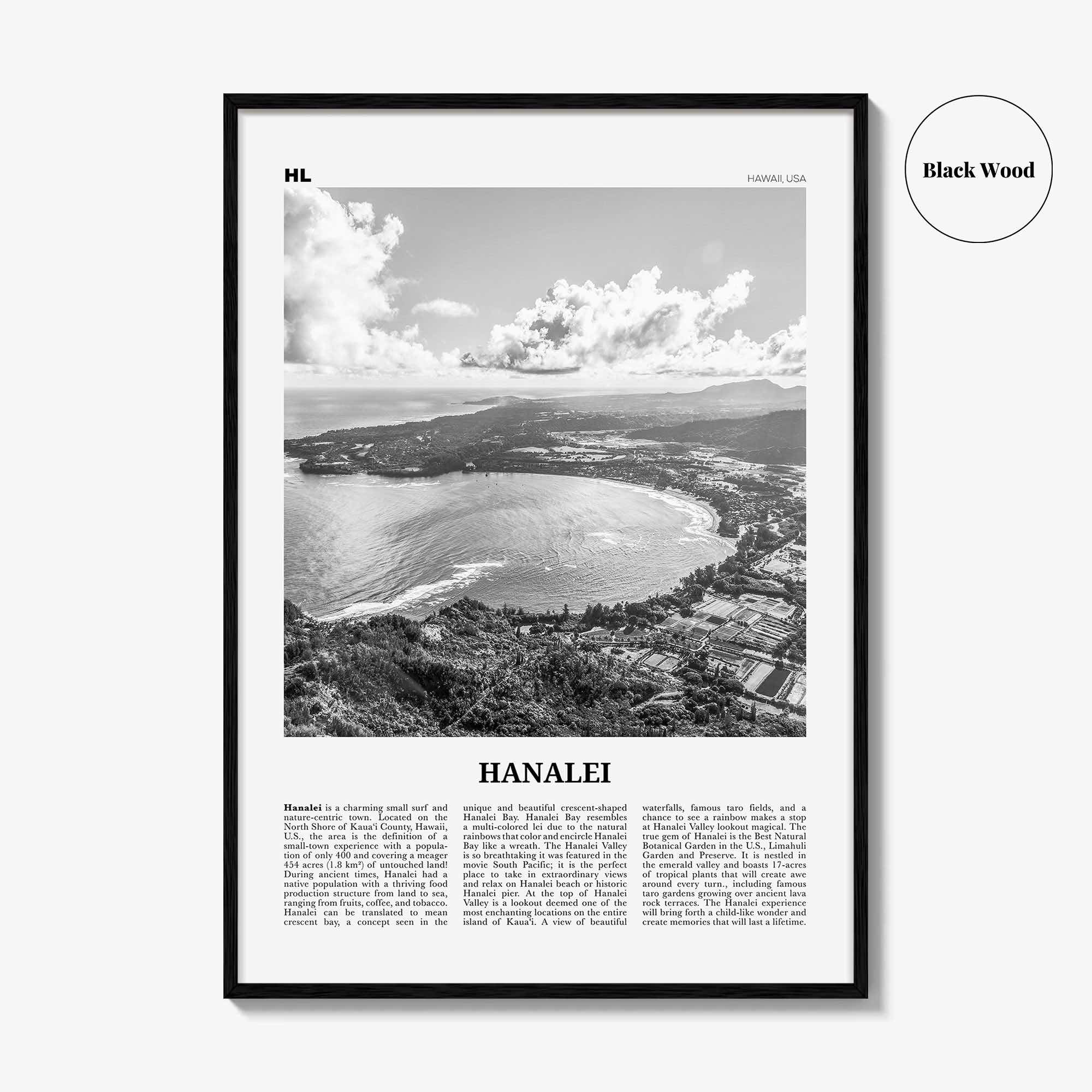 Hanalei Print Black and White, Hanalei Wall Art, Hanalei Poster, Hanalei Photo, Hanalei Wall Décor, Hawaii, USA, United States North America