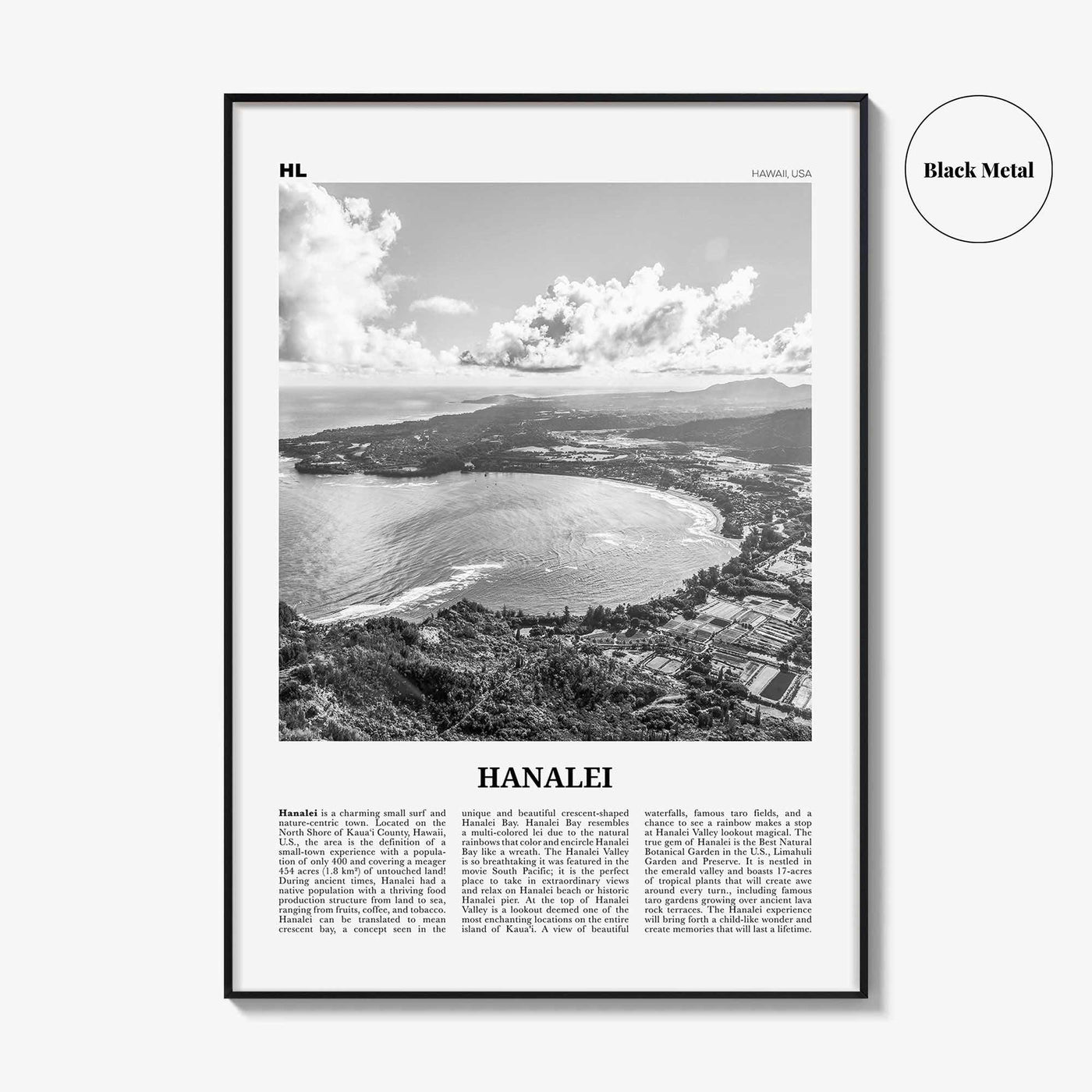 Hanalei Print Black and White, Hanalei Wall Art, Hanalei Poster, Hanalei Photo, Hanalei Wall Décor, Hawaii, USA, United States North America