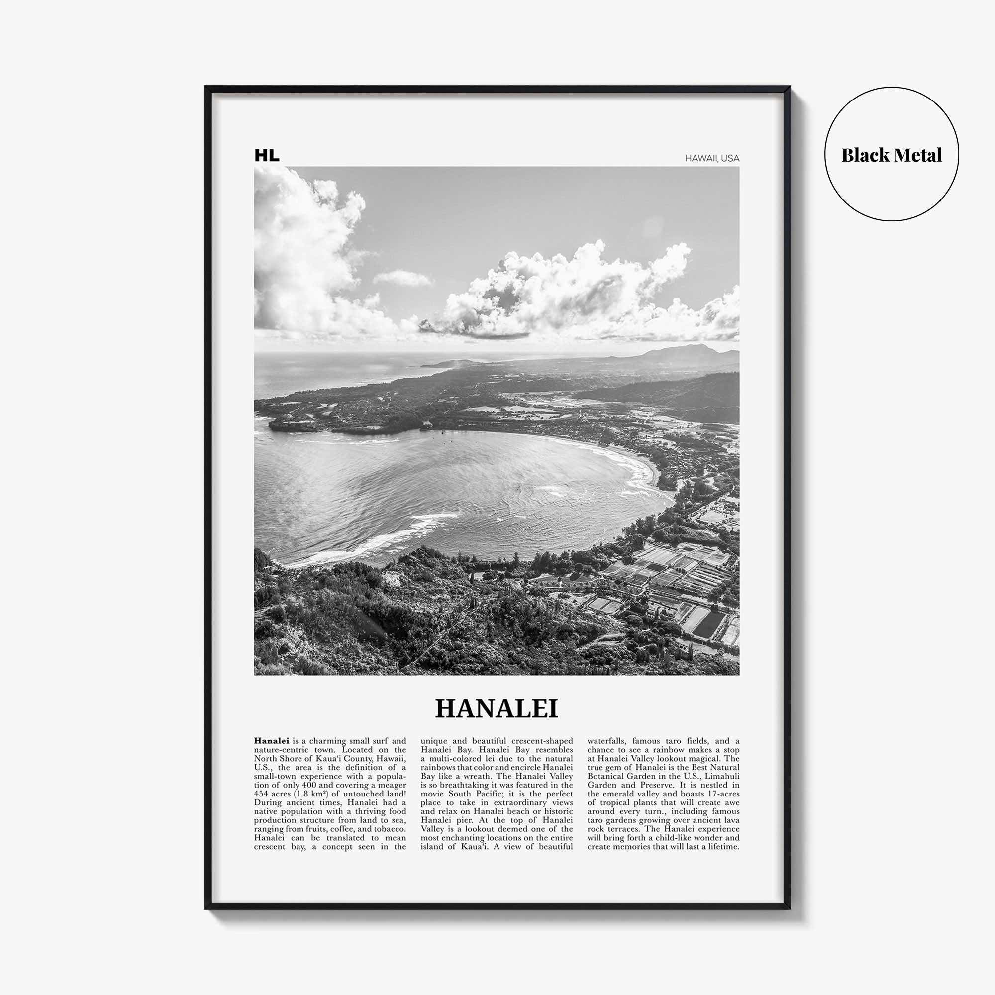 Hanalei Print Black and White, Hanalei Wall Art, Hanalei Poster, Hanalei Photo, Hanalei Wall Décor, Hawaii, USA, United States North America