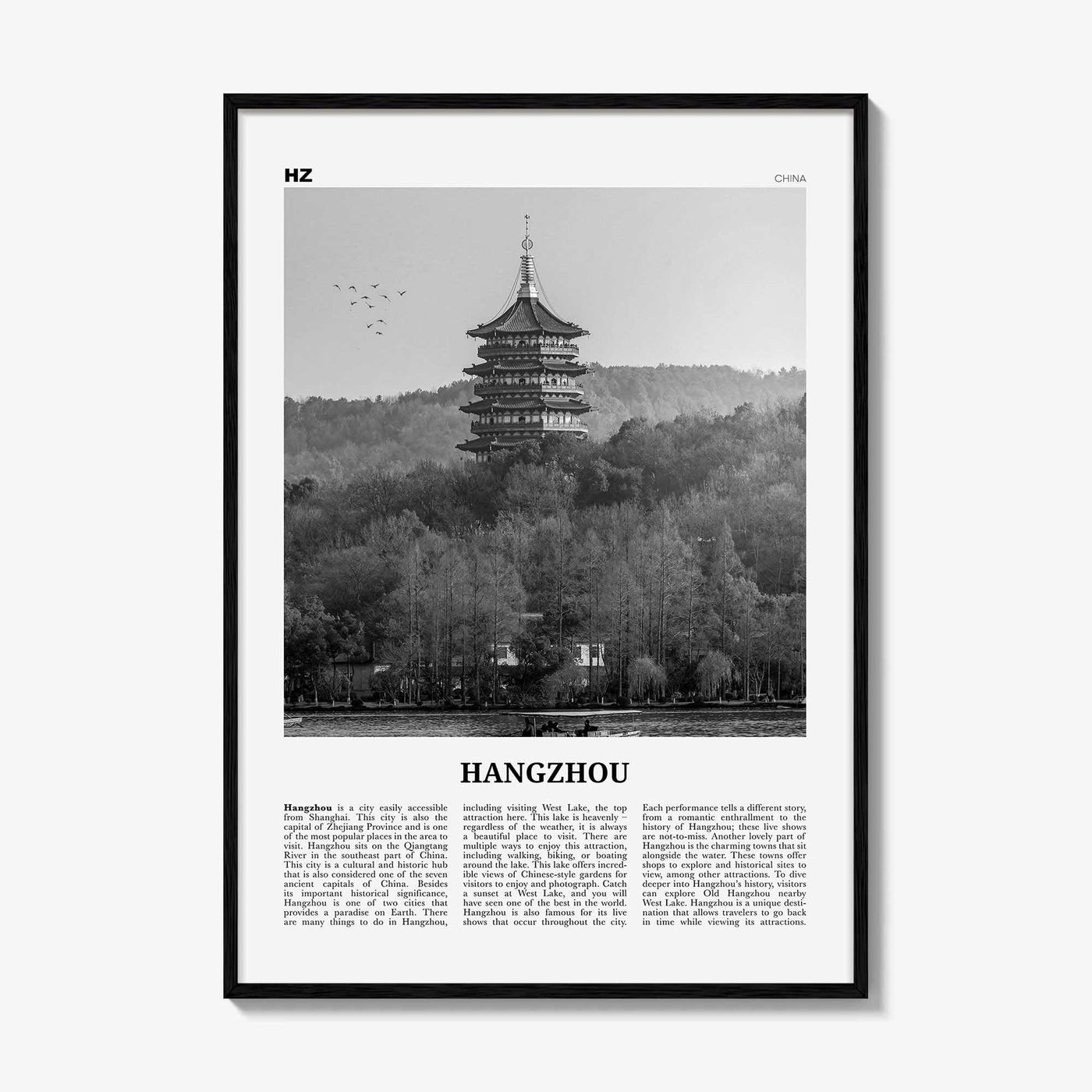 Hangzhou Print Black and White, Hangzhou Wall Art, Hangzhou Poster, Hangzhou Photo, Hangzhou Wall Décor, Hangzhou Map, China