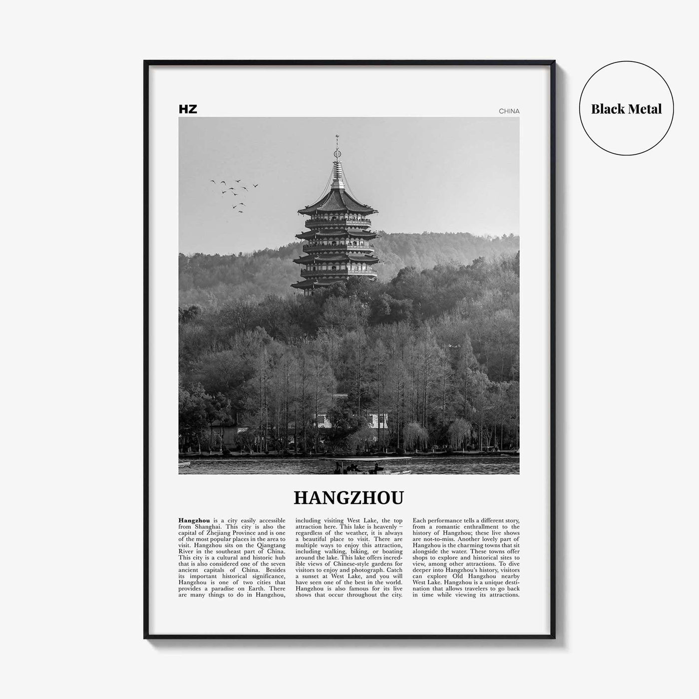 Hangzhou Print Black and White, Hangzhou Wall Art, Hangzhou Poster, Hangzhou Photo, Hangzhou Wall Décor, Hangzhou Map, China