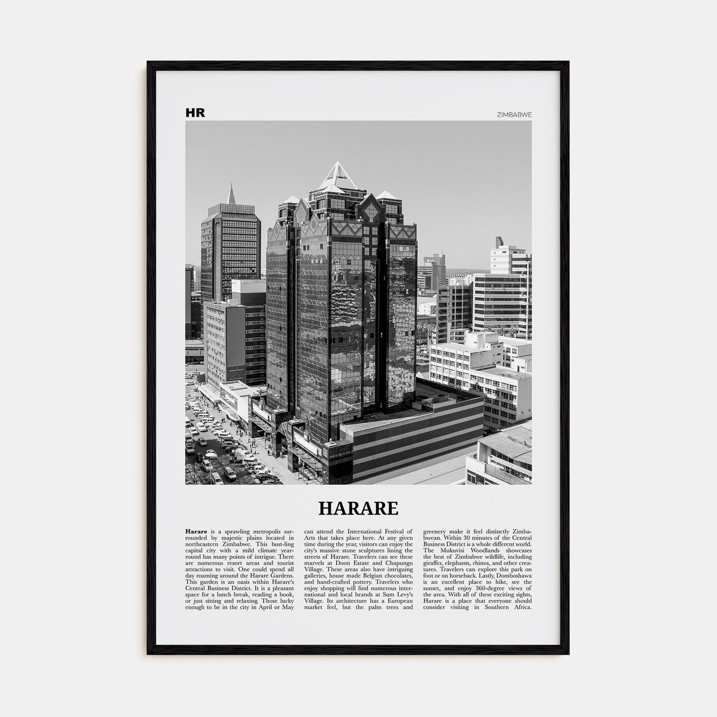 Harare Travel B&W Poster