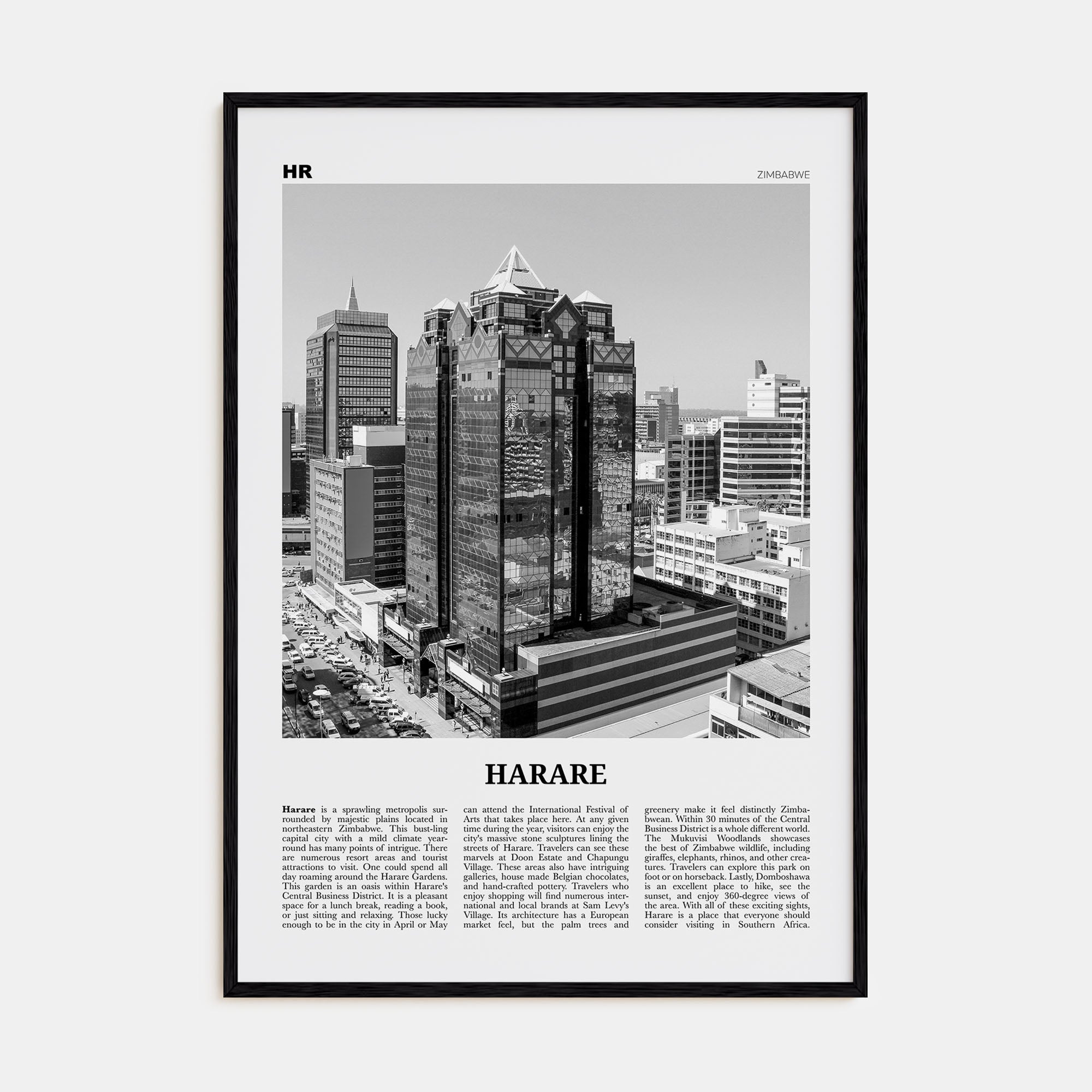 Harare Travel B&W Poster