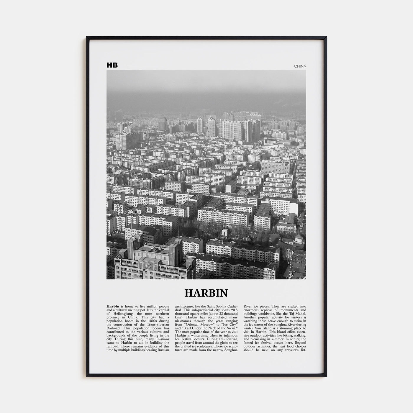 Harbin Travel B&W Poster