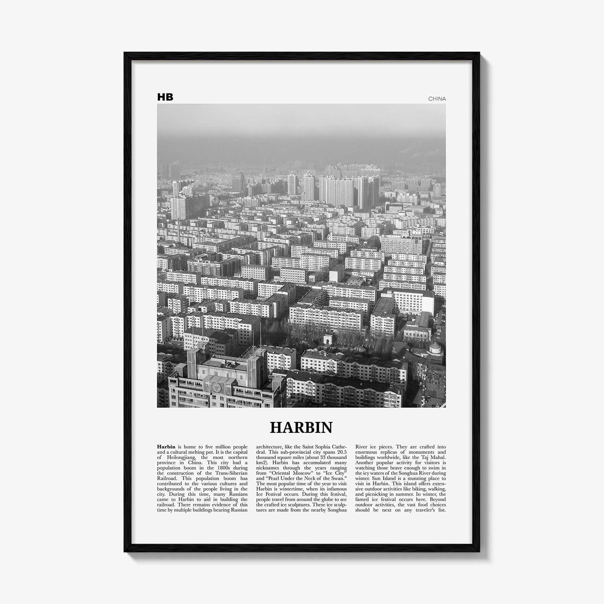 Harbin Print Black and White, Harbin Wall Art, Harbin Poster, Harbin Photo, Harbin Wall Décor, Harbin Map, China