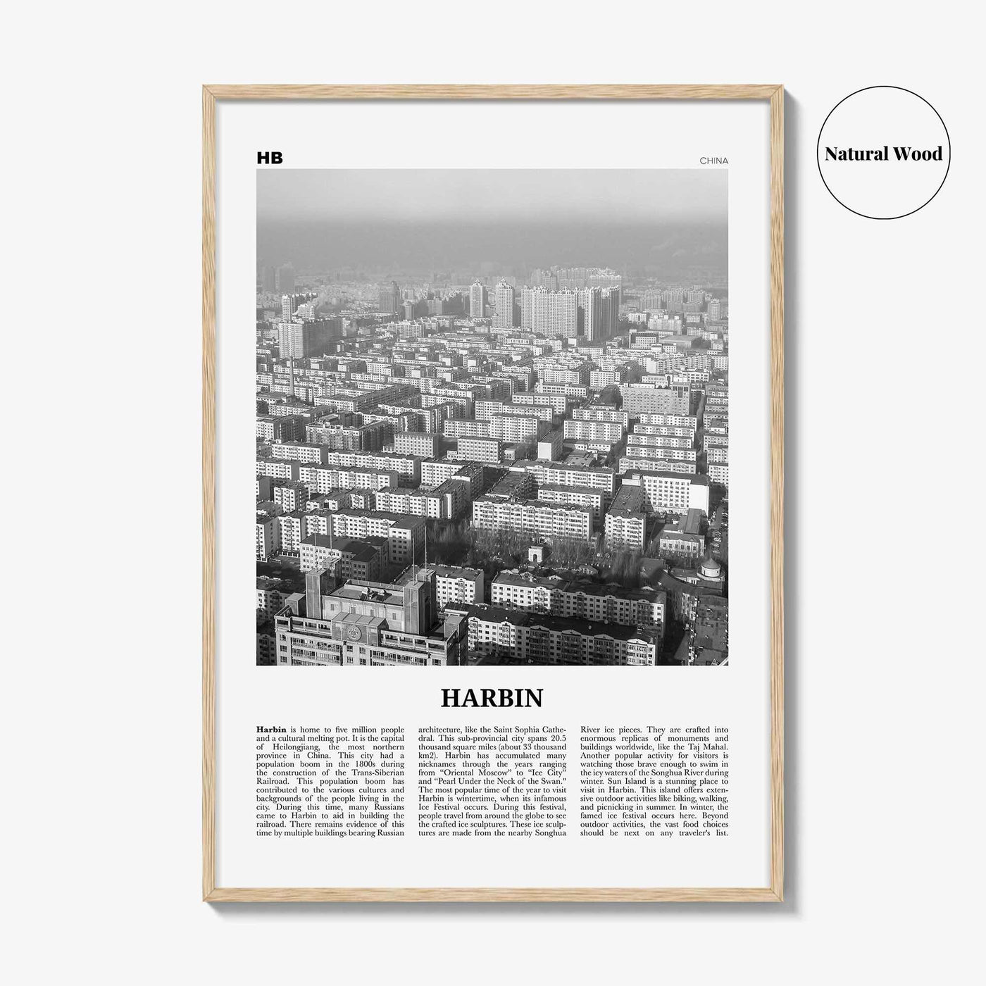 Harbin Print Black and White, Harbin Wall Art, Harbin Poster, Harbin Photo, Harbin Wall Décor, Harbin Map, China