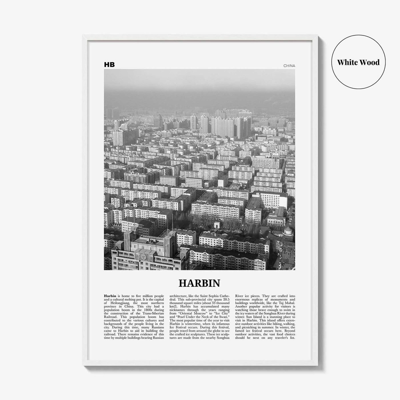 Harbin Print Black and White, Harbin Wall Art, Harbin Poster, Harbin Photo, Harbin Wall Décor, Harbin Map, China