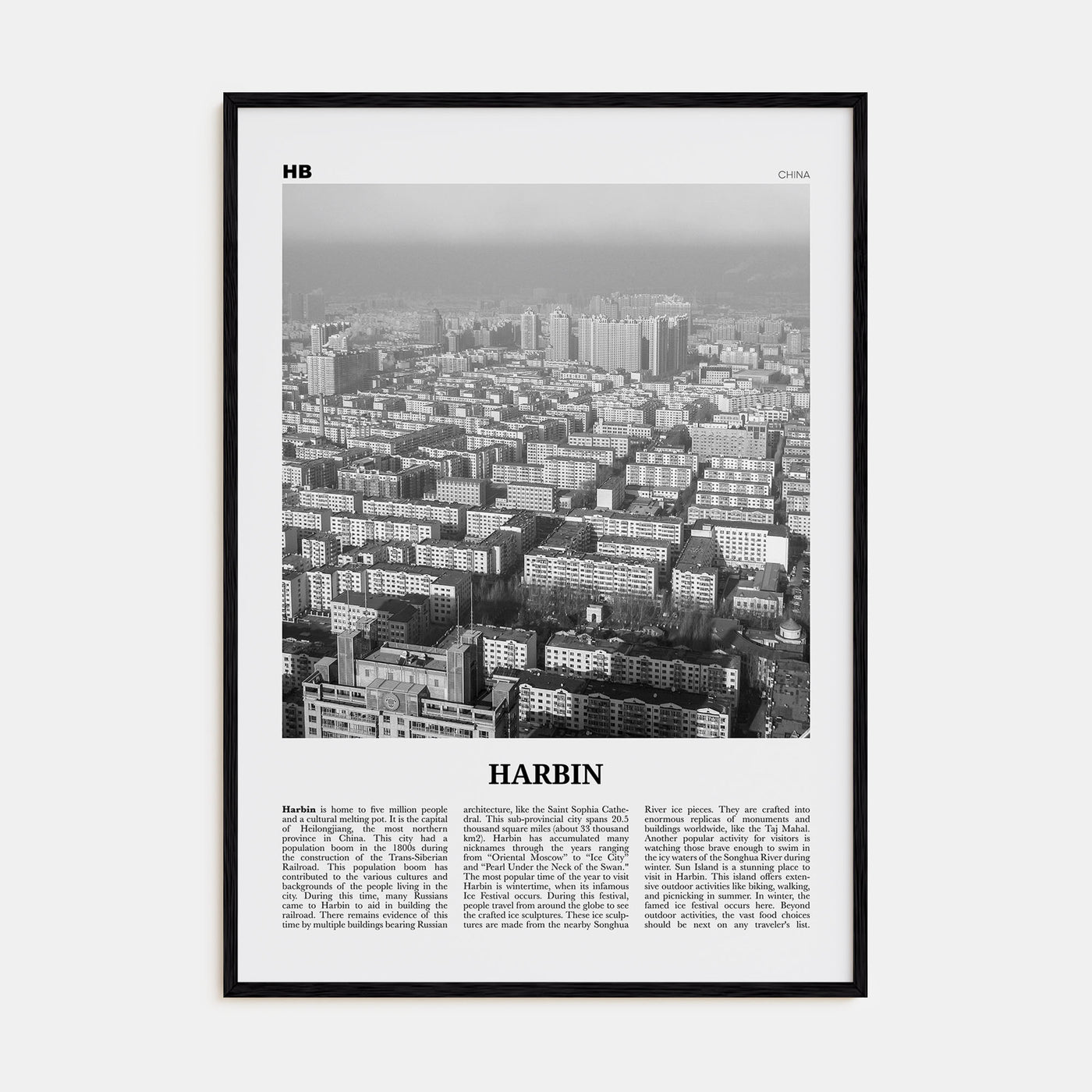 Harbin Travel B&W Poster