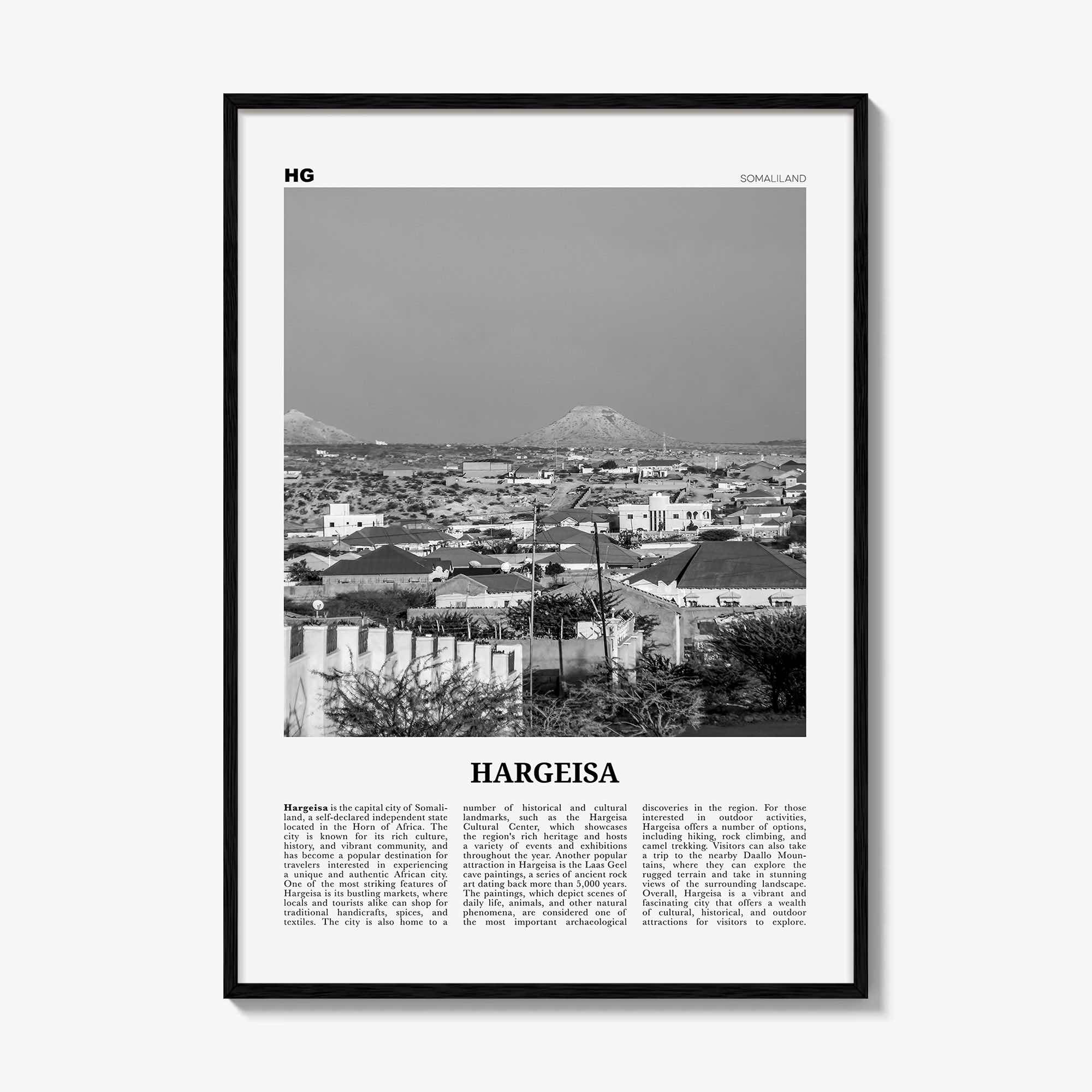 Hargeisa Print Black and White, Hargeisa Wall Art, Hargeisa Poster, Hargeisa Photo, Hargeisa Wall Décor, Hargeisa Map, Somalia
