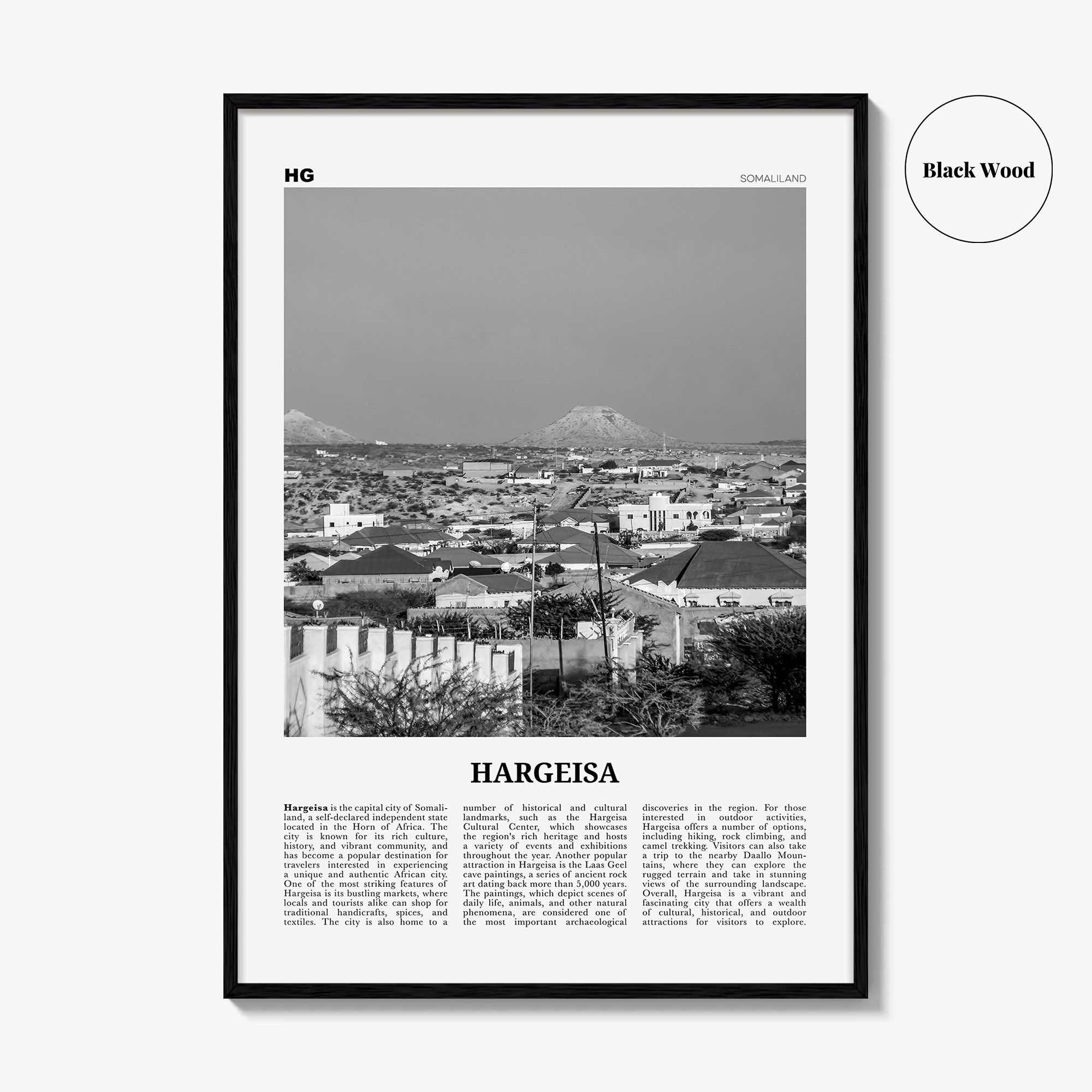 Hargeisa Print Black and White, Hargeisa Wall Art, Hargeisa Poster, Hargeisa Photo, Hargeisa Wall Décor, Hargeisa Map, Somalia