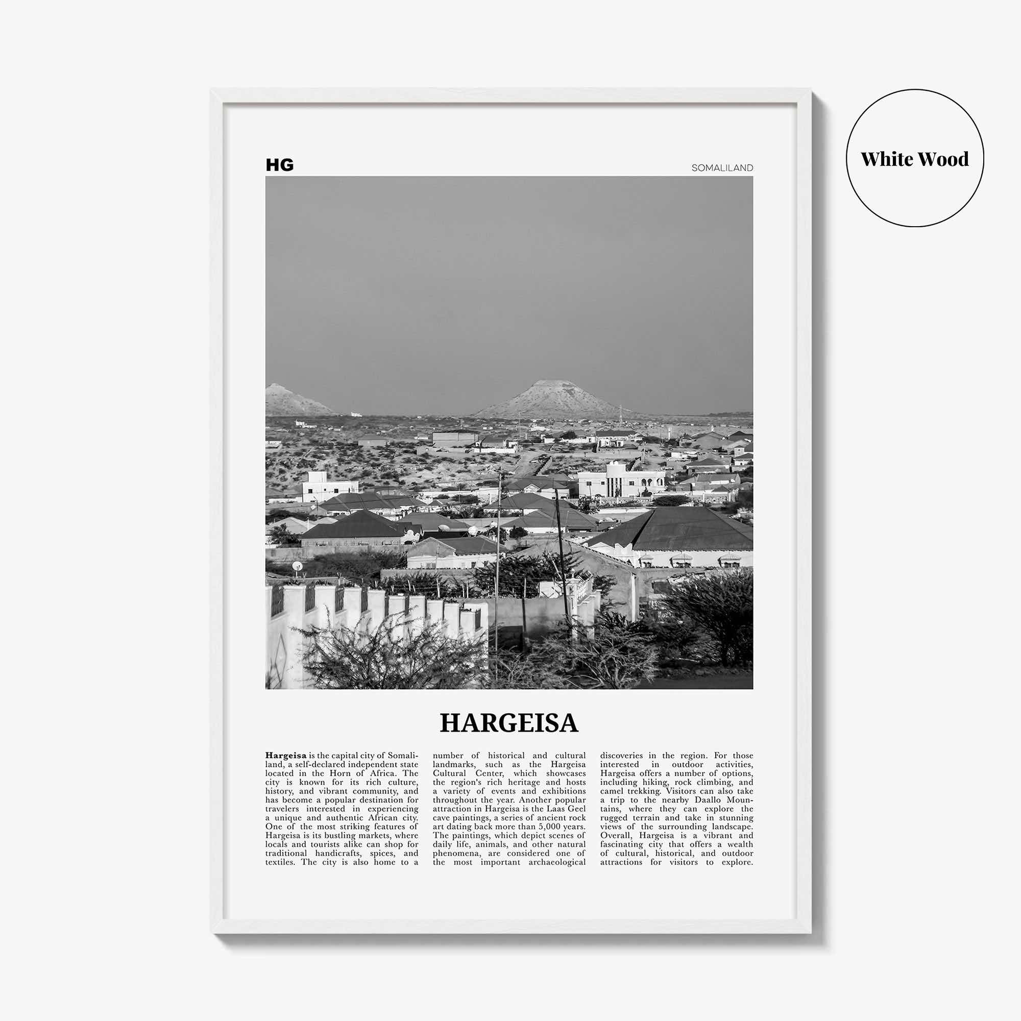 Hargeisa Print Black and White, Hargeisa Wall Art, Hargeisa Poster, Hargeisa Photo, Hargeisa Wall Décor, Hargeisa Map, Somalia