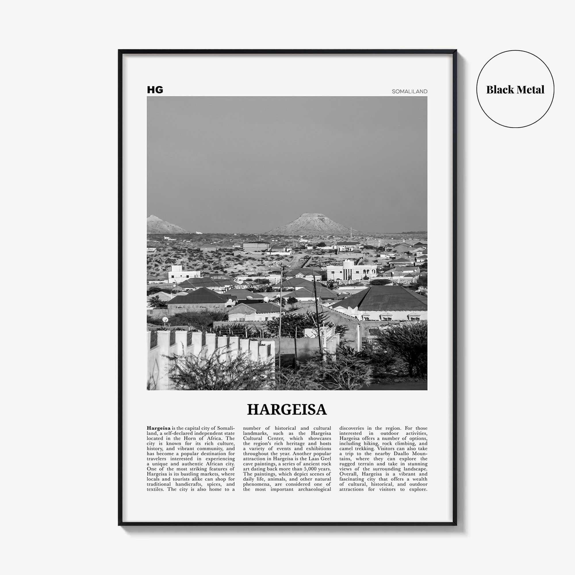 Hargeisa Print Black and White, Hargeisa Wall Art, Hargeisa Poster, Hargeisa Photo, Hargeisa Wall Décor, Hargeisa Map, Somalia