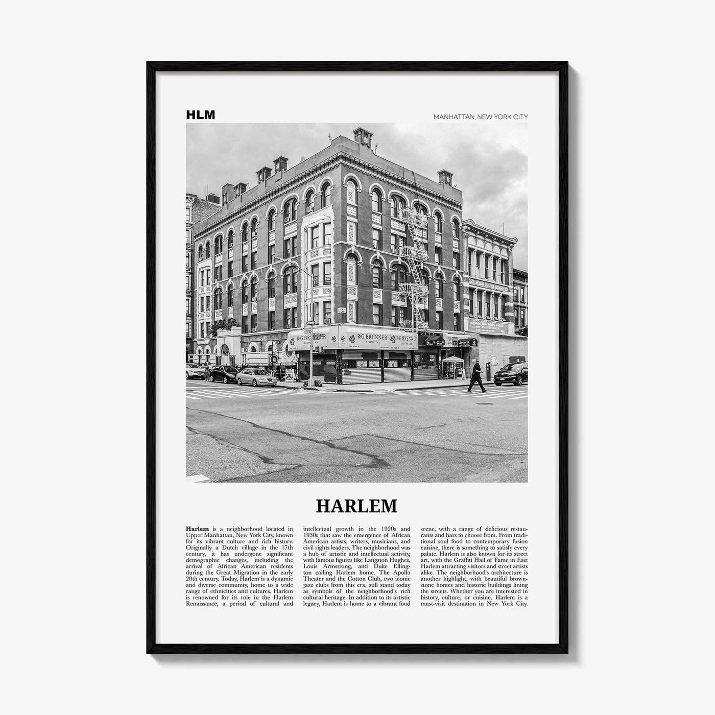 Harlem Print Black and White, Harlem Wall Art, Harlem Poster, Harlem Photo, Harlem Wall Décor, NYC, New York, USA, United States