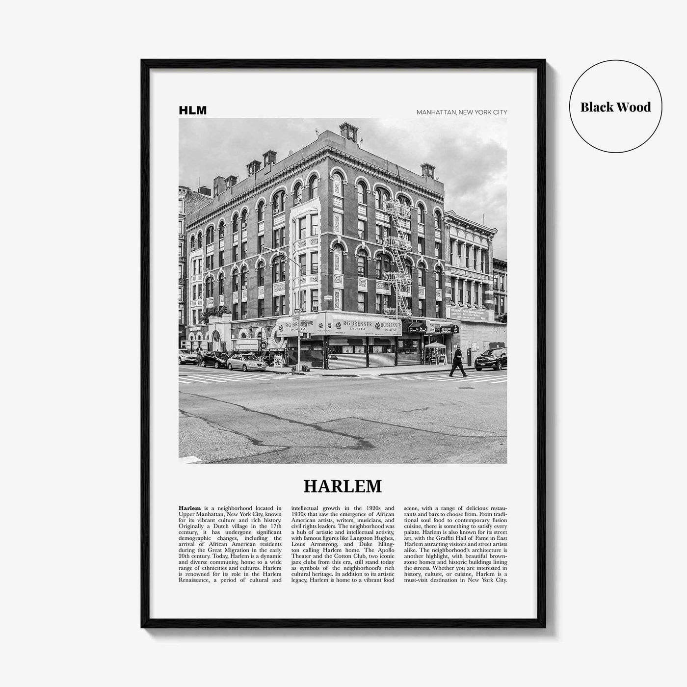 Harlem Print Black and White, Harlem Wall Art, Harlem Poster, Harlem Photo, Harlem Wall Décor, NYC, New York, USA, United States