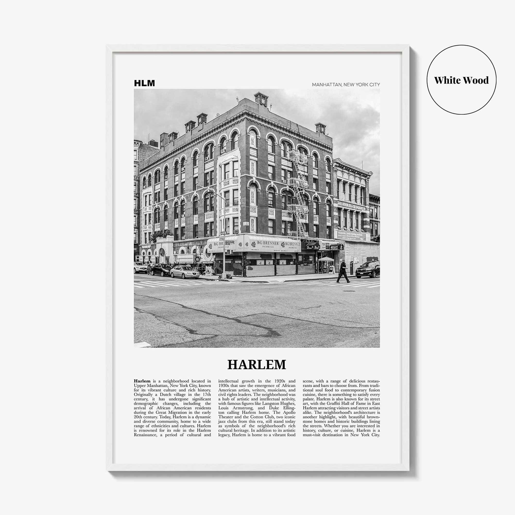 Harlem Print Black and White, Harlem Wall Art, Harlem Poster, Harlem Photo, Harlem Wall Décor, NYC, New York, USA, United States