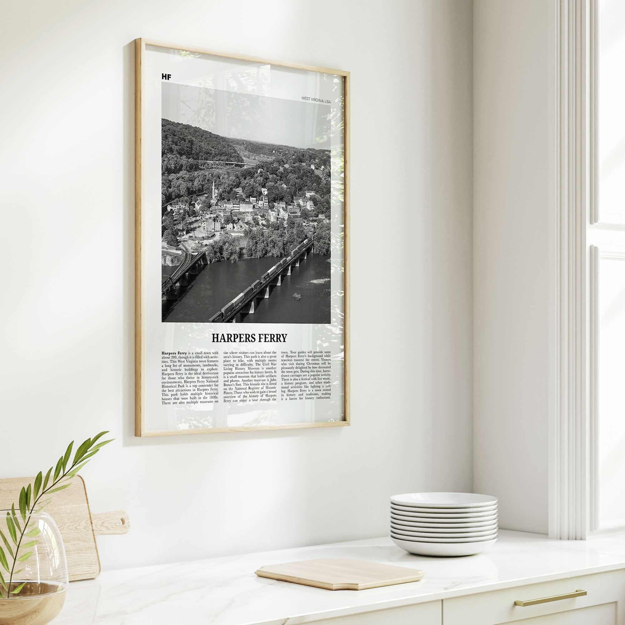 Harpers Ferry Print Black and White, Harpers Ferry Wall Art, Harpers Ferry Poster, Harpers Ferry Photo, West Virginia, USA