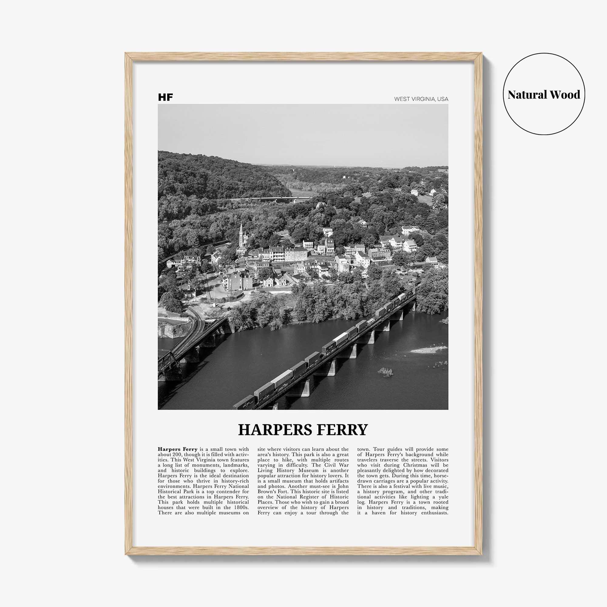 Harpers Ferry Print Black and White, Harpers Ferry Wall Art, Harpers Ferry Poster, Harpers Ferry Photo, West Virginia, USA