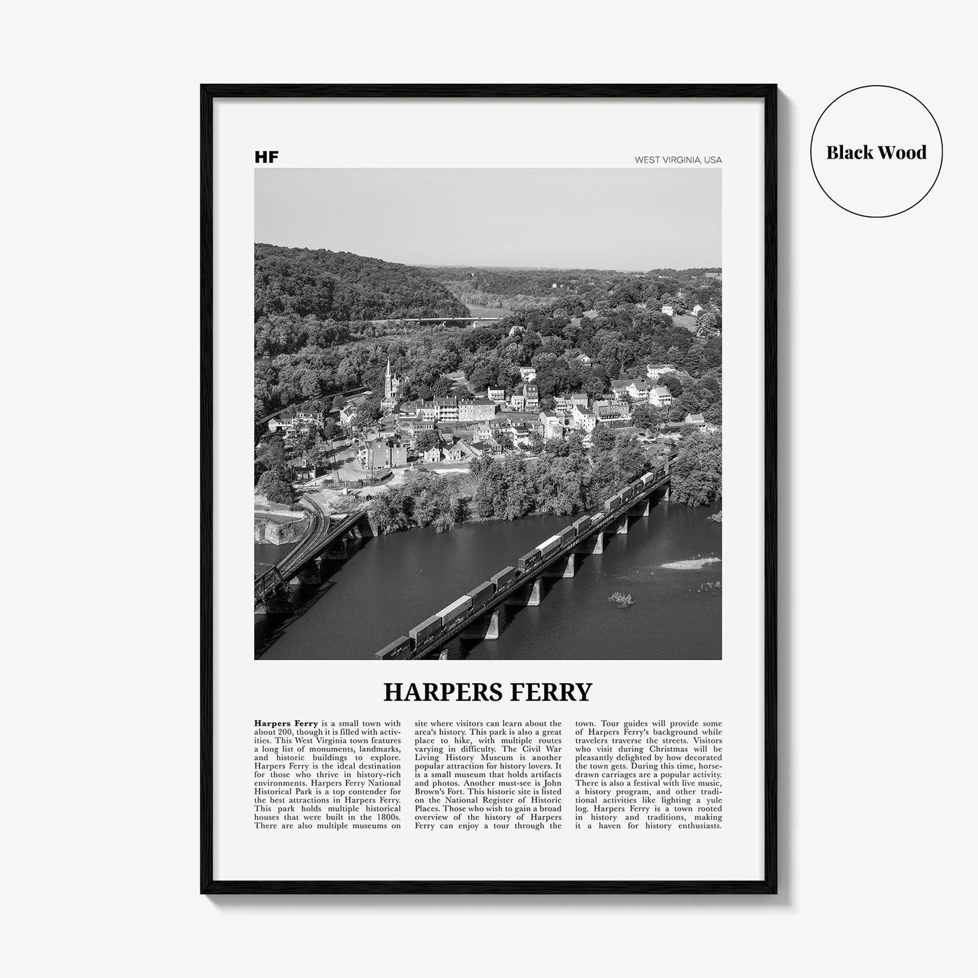 Harpers Ferry Print Black and White, Harpers Ferry Wall Art, Harpers Ferry Poster, Harpers Ferry Photo, West Virginia, USA