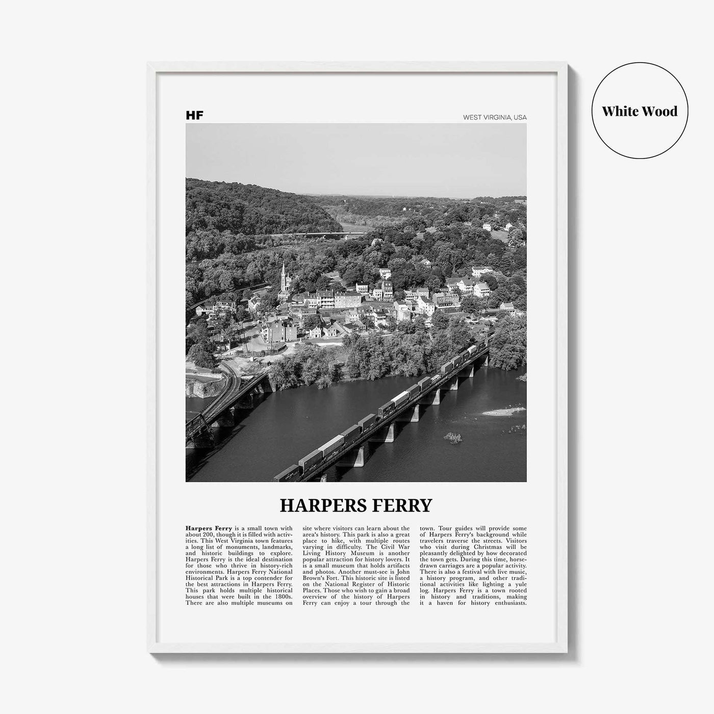 Harpers Ferry Print Black and White, Harpers Ferry Wall Art, Harpers Ferry Poster, Harpers Ferry Photo, West Virginia, USA