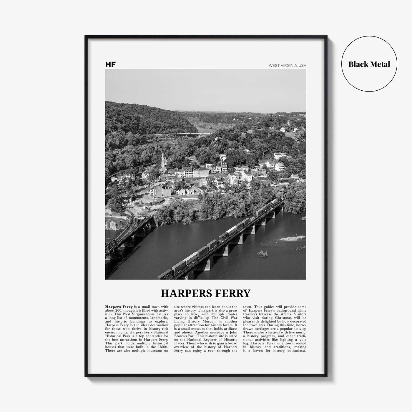 Harpers Ferry Print Black and White, Harpers Ferry Wall Art, Harpers Ferry Poster, Harpers Ferry Photo, West Virginia, USA