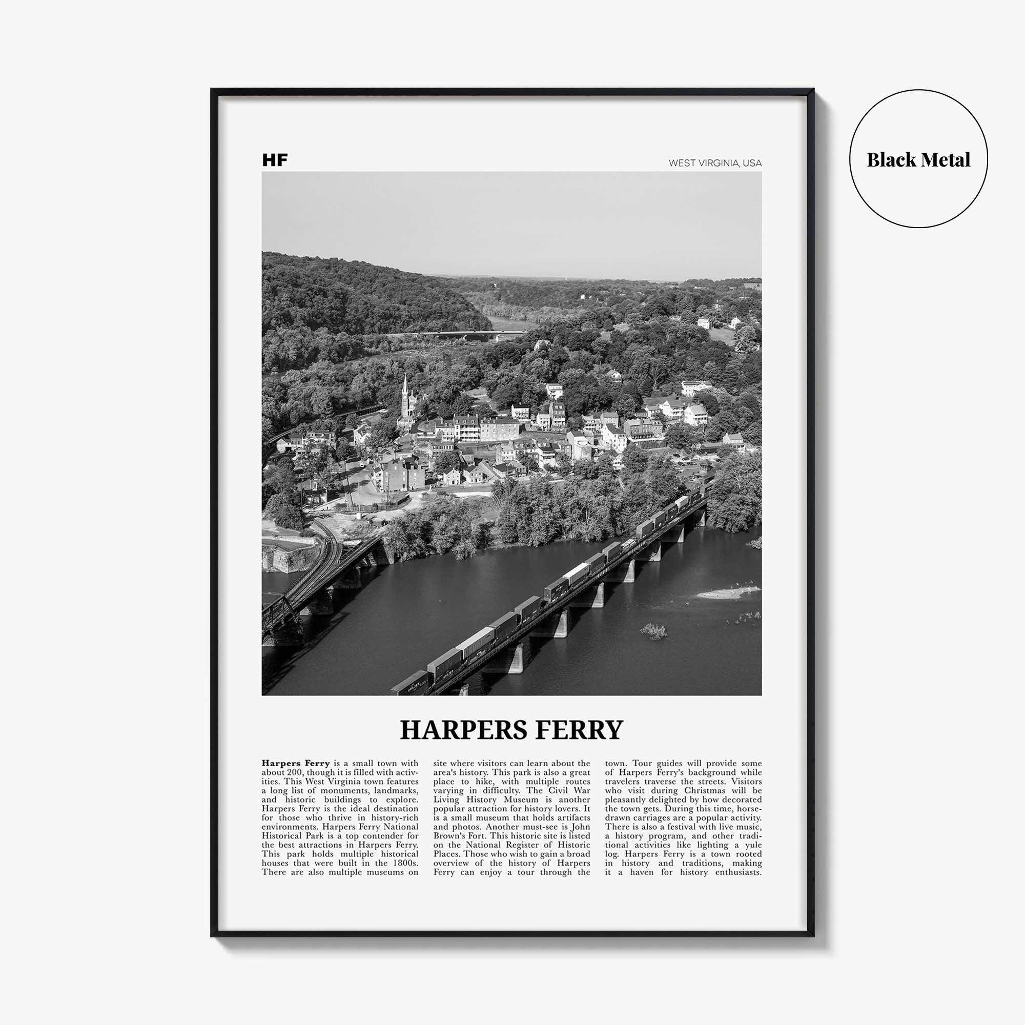 Harpers Ferry Print Black and White, Harpers Ferry Wall Art, Harpers Ferry Poster, Harpers Ferry Photo, West Virginia, USA