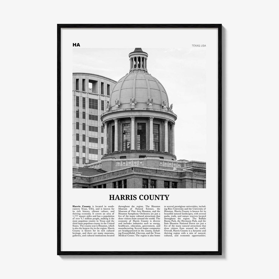 Harris County Print Black and White, Harris County Wall Art, Harris County Poster, Harris County Photo, Harris County Wall Décor, Harris Map