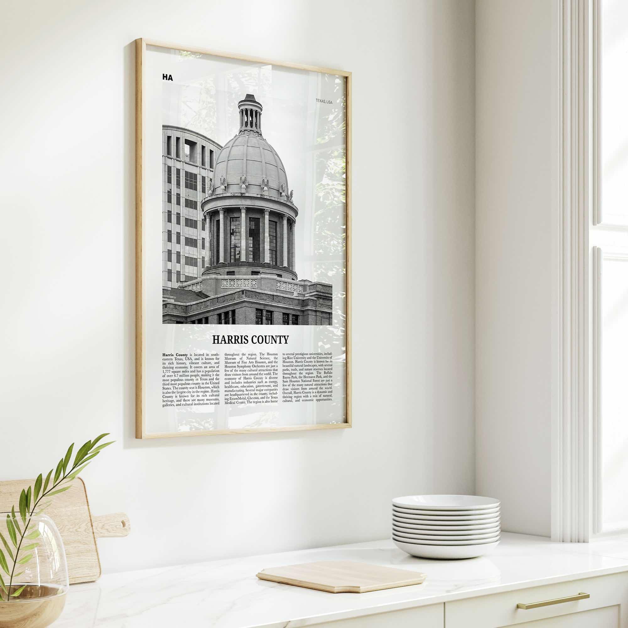 Harris County Print Black and White, Harris County Wall Art, Harris County Poster, Harris County Photo, Harris County Wall Décor, Harris Map