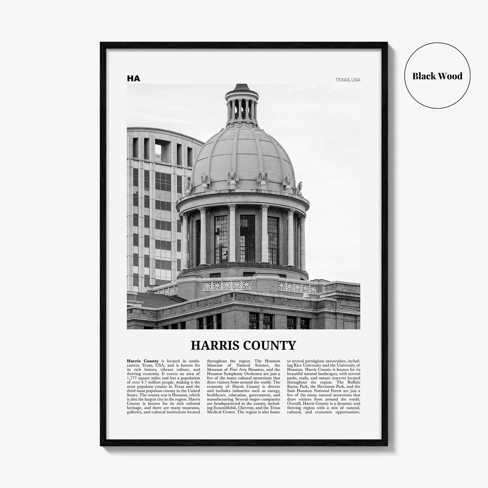 Harris County Print Black and White, Harris County Wall Art, Harris County Poster, Harris County Photo, Harris County Wall Décor, Harris Map