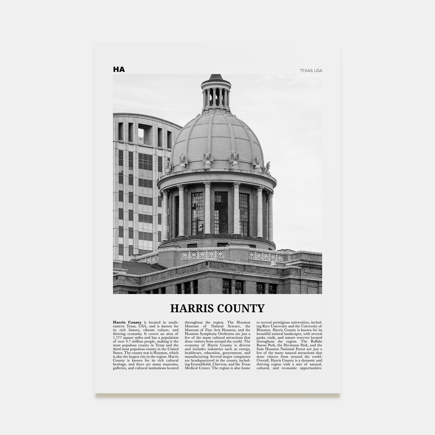 Harris County Travel B&W Poster