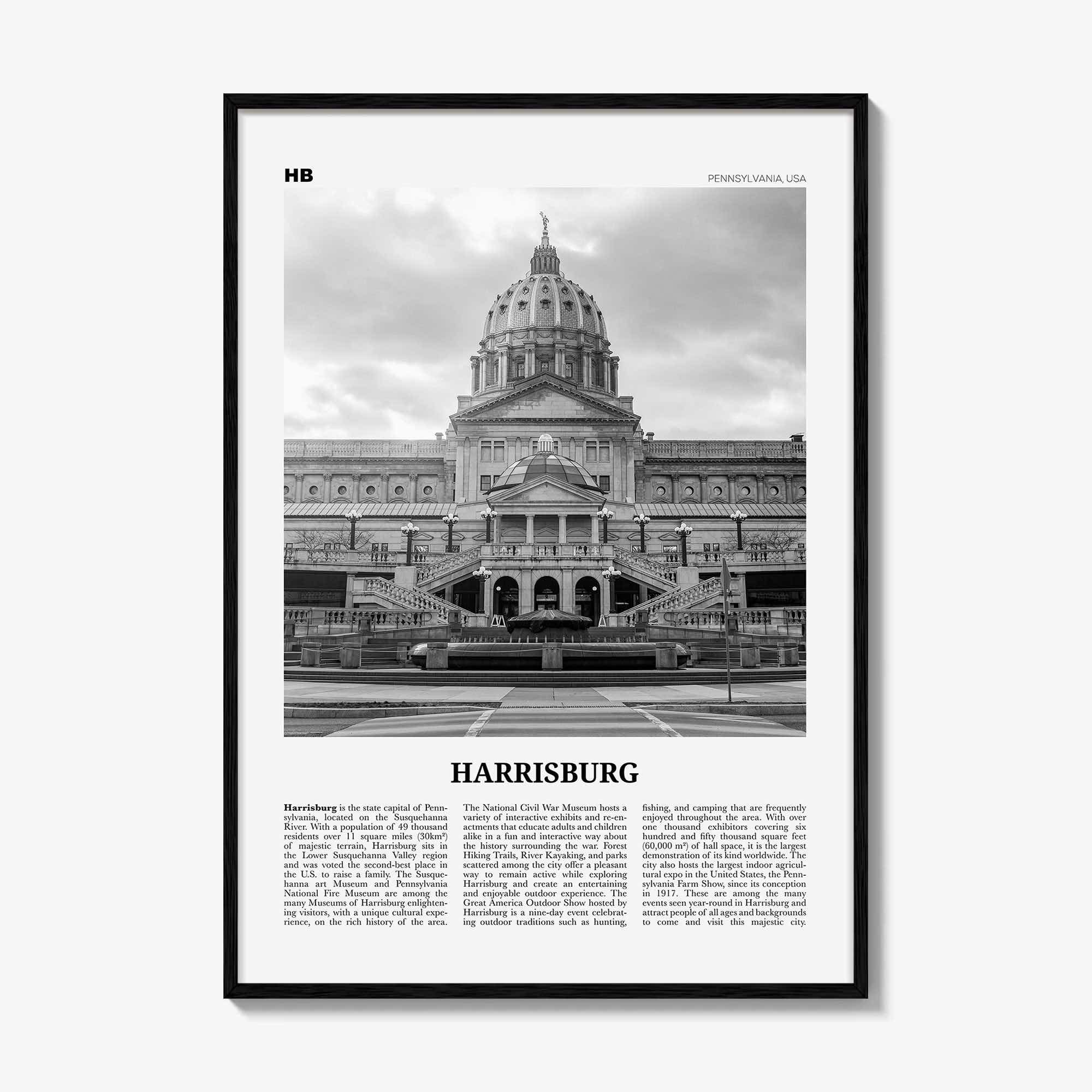 Harrisburg Print Black and White, Harrisburg Wall Art, Harrisburg Poster, Harrisburg Photo, Harrisburg Map, Pennsylvania, USA, United States