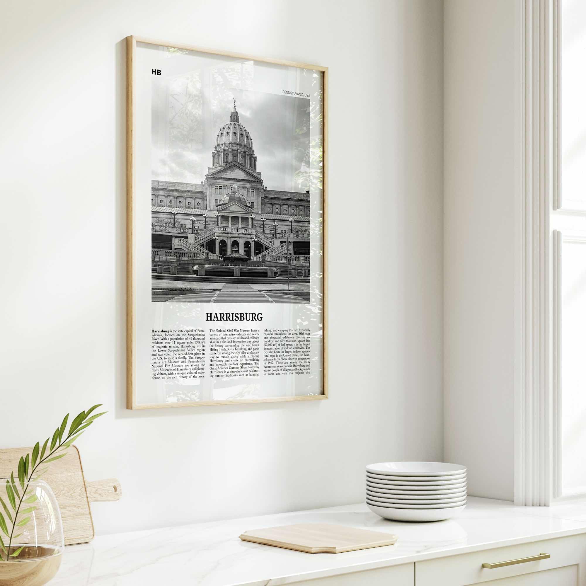 Harrisburg Print Black and White, Harrisburg Wall Art, Harrisburg Poster, Harrisburg Photo, Harrisburg Map, Pennsylvania, USA, United States