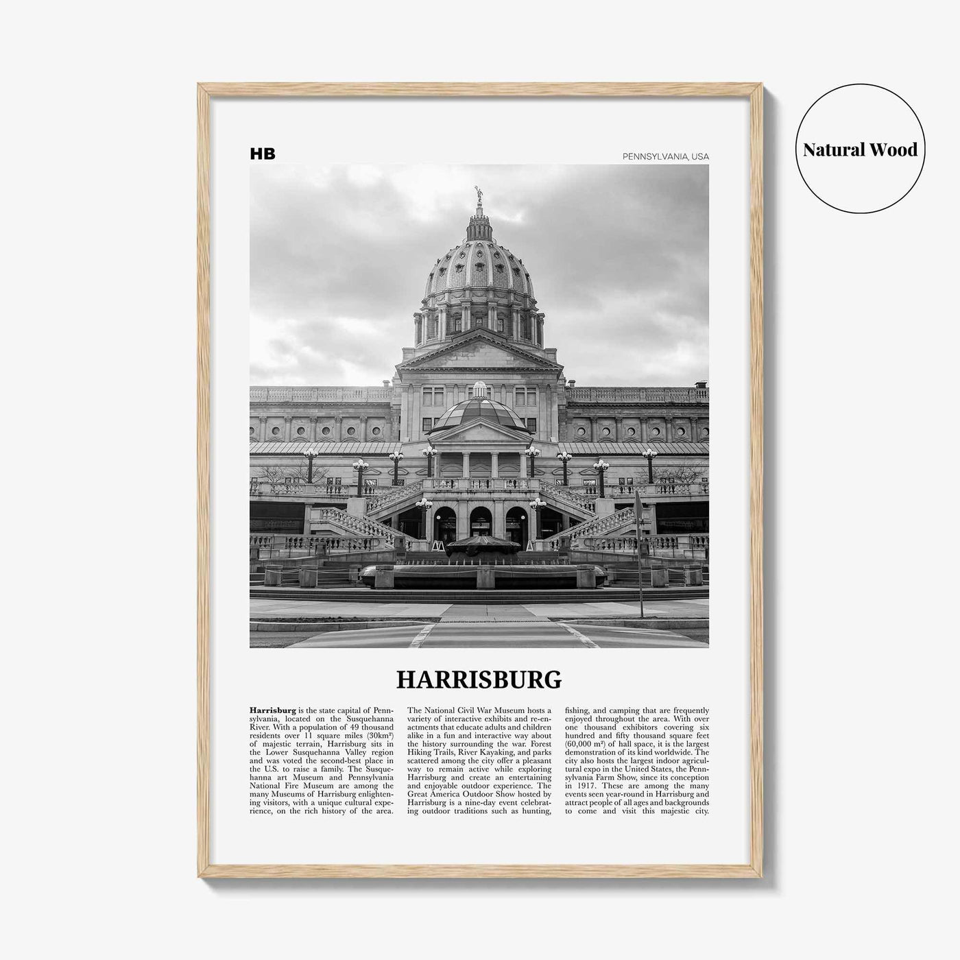 Harrisburg Print Black and White, Harrisburg Wall Art, Harrisburg Poster, Harrisburg Photo, Harrisburg Map, Pennsylvania, USA, United States