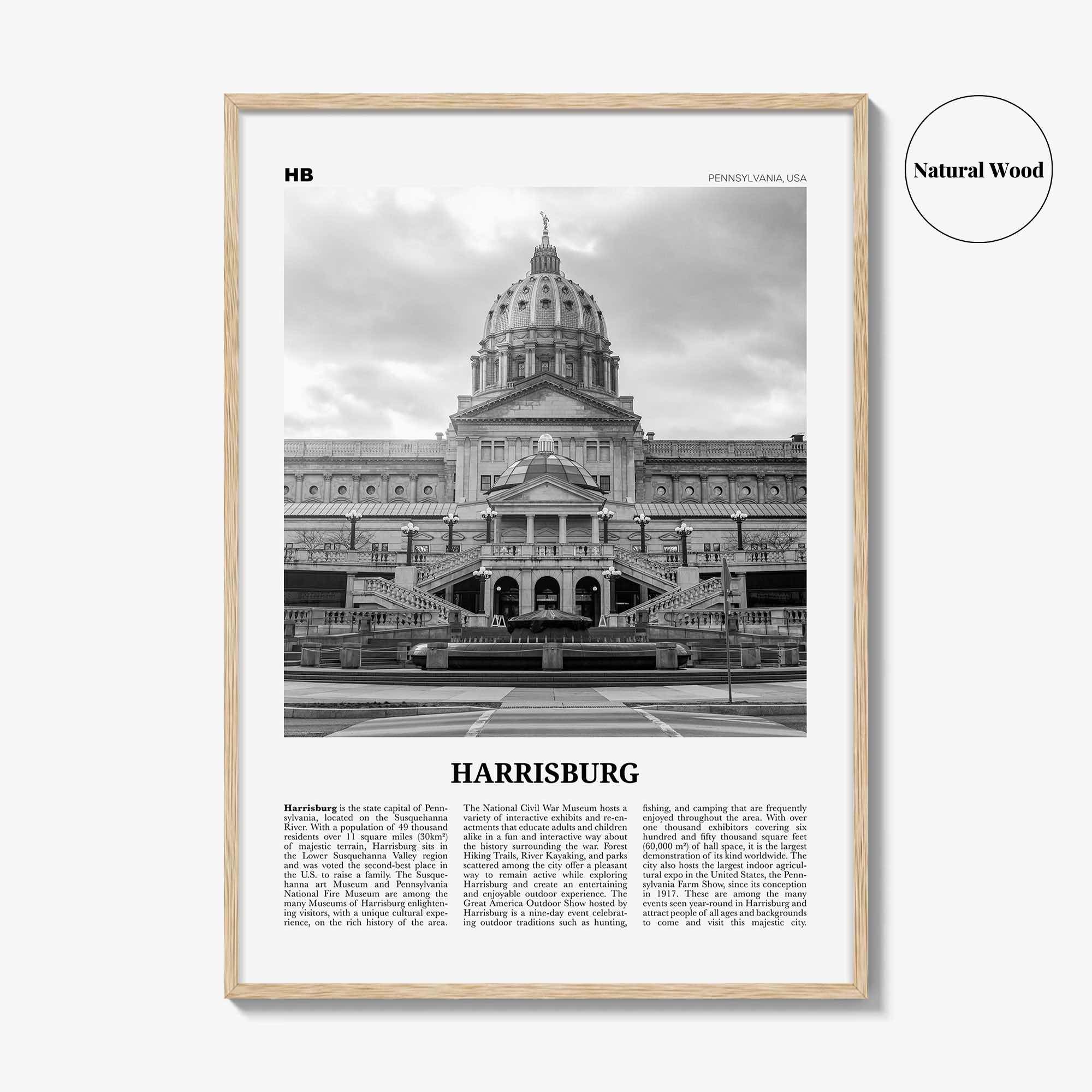 Harrisburg Print Black and White, Harrisburg Wall Art, Harrisburg Poster, Harrisburg Photo, Harrisburg Map, Pennsylvania, USA, United States