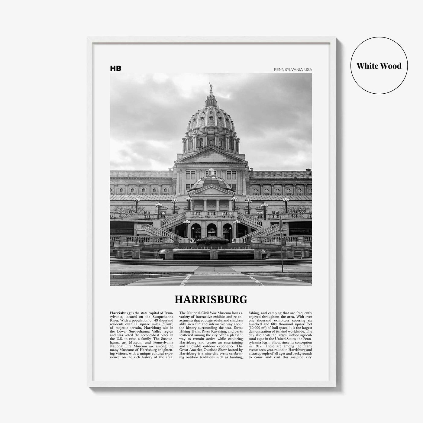 Harrisburg Print Black and White, Harrisburg Wall Art, Harrisburg Poster, Harrisburg Photo, Harrisburg Map, Pennsylvania, USA, United States