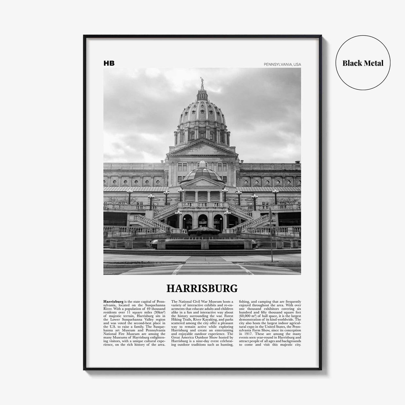 Harrisburg Print Black and White, Harrisburg Wall Art, Harrisburg Poster, Harrisburg Photo, Harrisburg Map, Pennsylvania, USA, United States