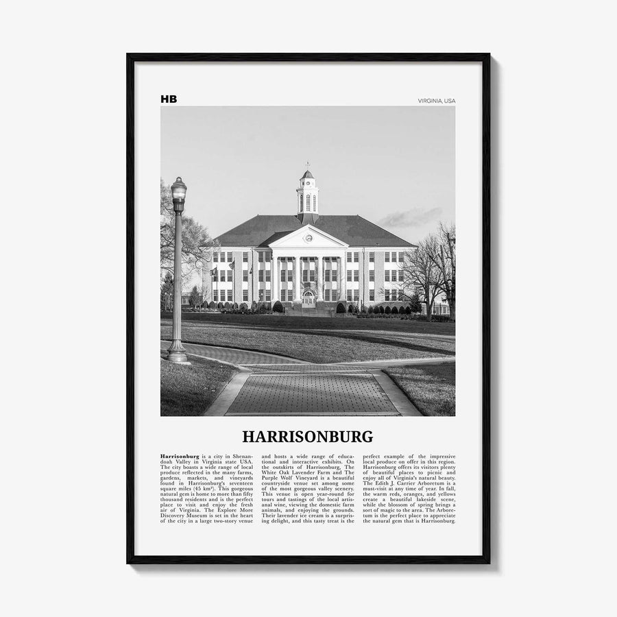 Harrisonburg Print Black and White, Harrisonburg Wall Art, Harrisonburg Poster, Harrisonburg Photo, Harrisonburg Map, Virginia, USA