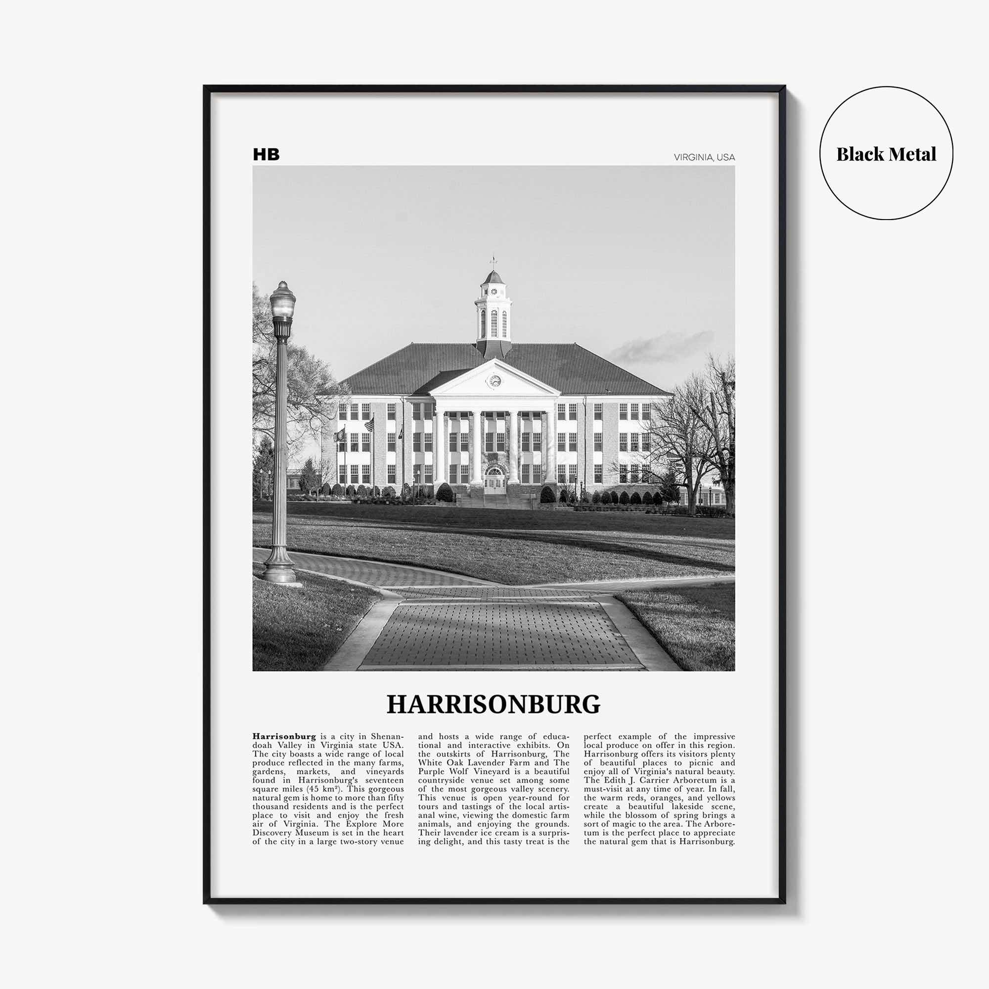 Harrisonburg Print Black and White, Harrisonburg Wall Art, Harrisonburg Poster, Harrisonburg Photo, Harrisonburg Map, Virginia, USA
